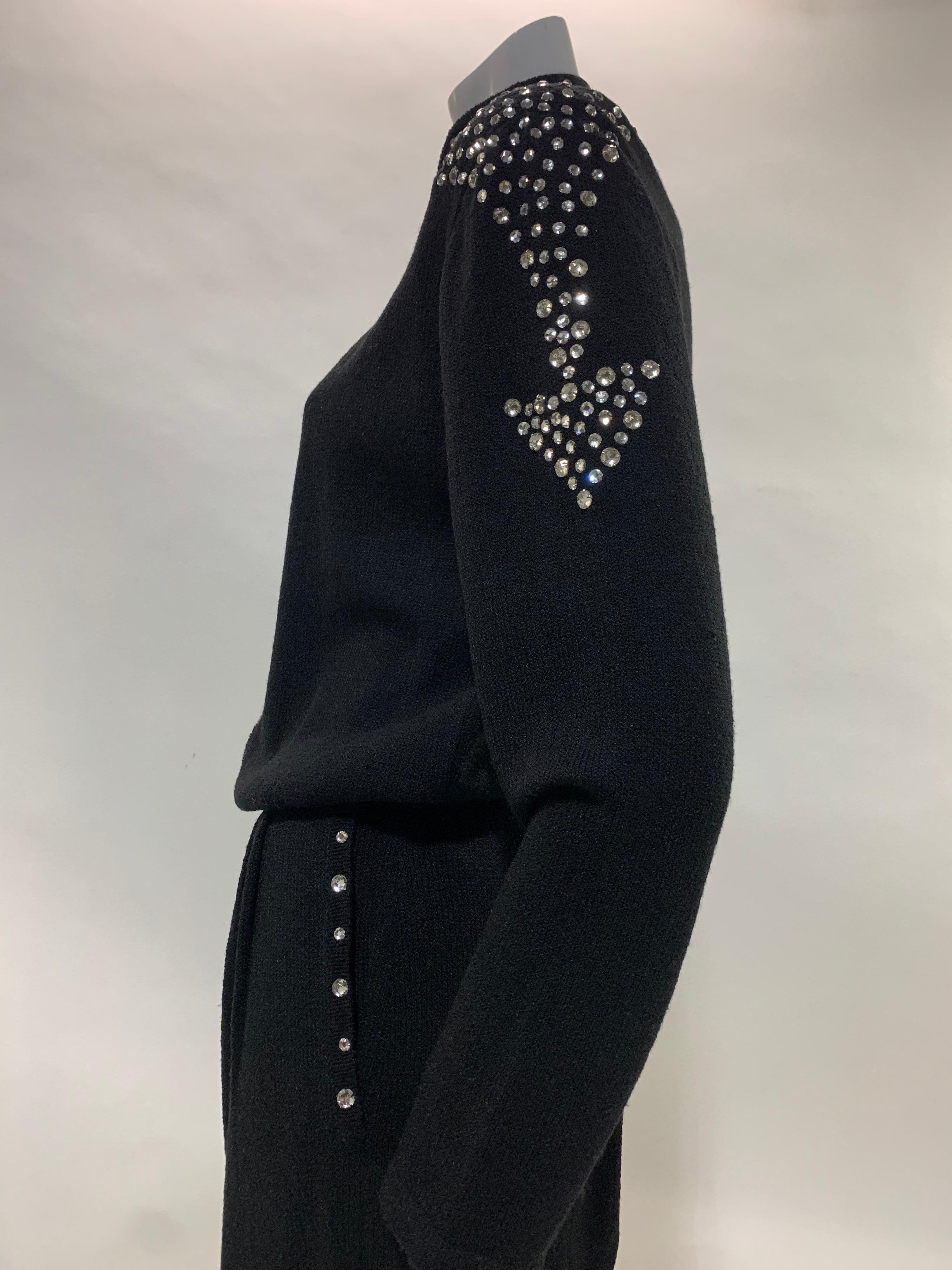 1980 Black Knit Jumpsuit w/ Structured Rhinestone Embellished Shoulder Arrows For Sale 9