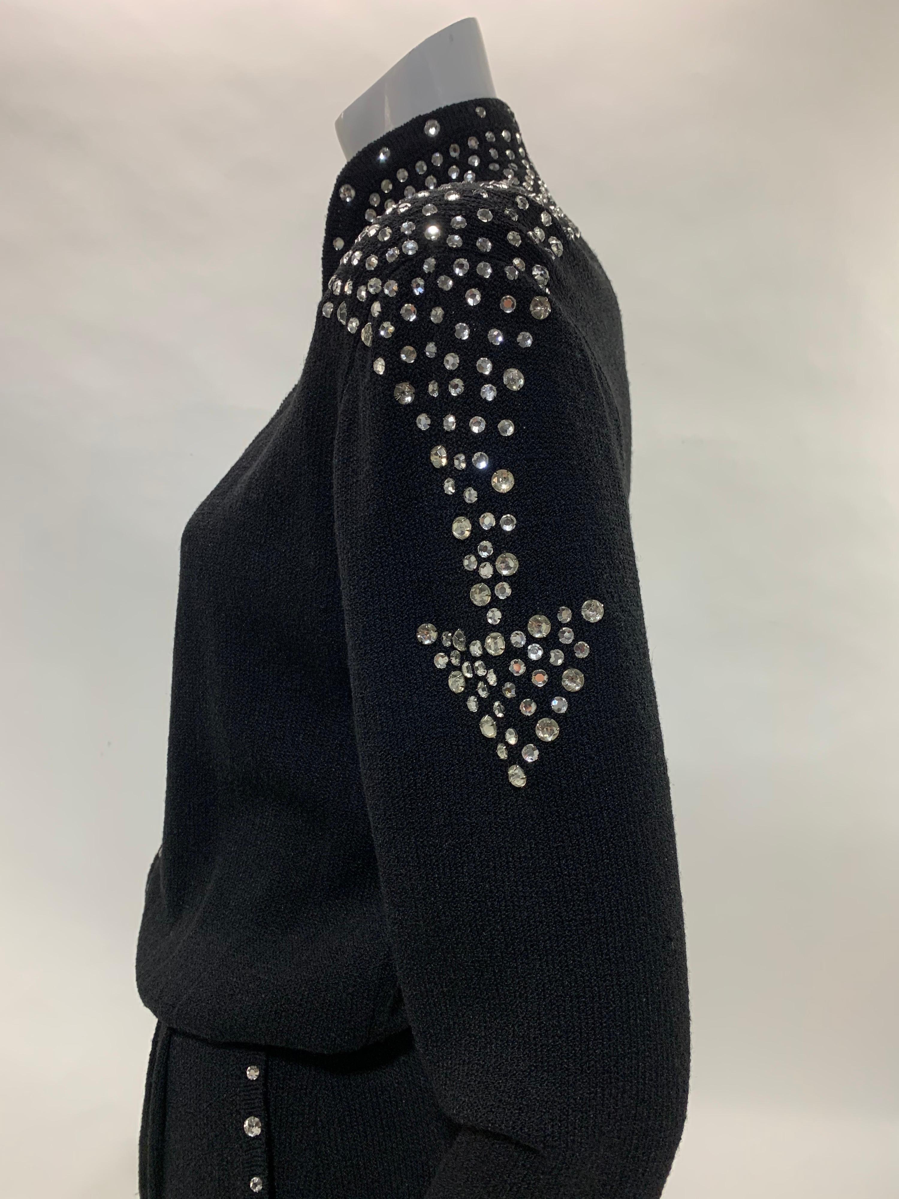 1980 Black Knit Jumpsuit w/ Structured Rhinestone Embellished Shoulder Arrows For Sale 10