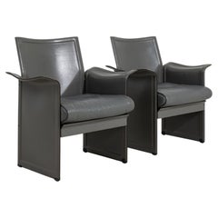 1980 Black Pair Of Postmodern Korium KM1 Leather Armchairs by Tito