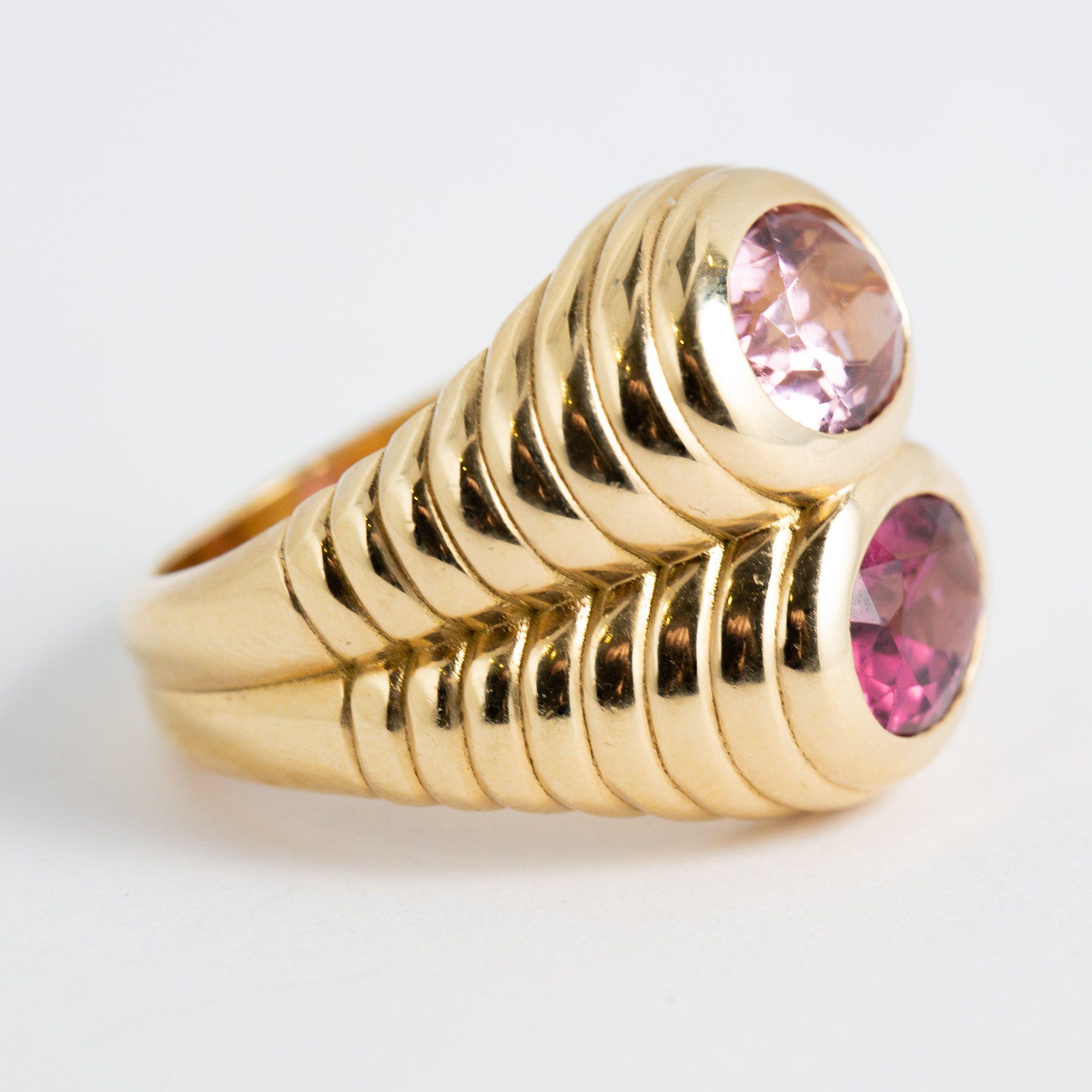 Modern 1980 Bulgari 18 kt. Yellow Gold Tourmalines Doppio Ring