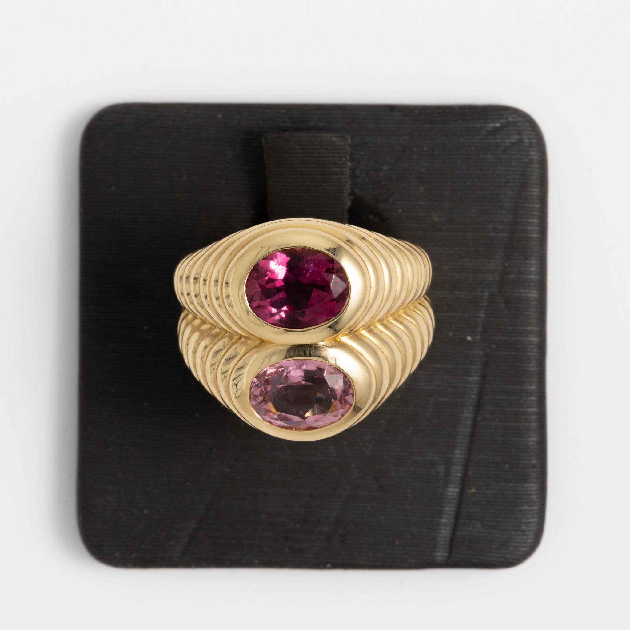 Oval Cut 1980 Bulgari 18 kt. Yellow Gold Tourmalines Doppio Ring