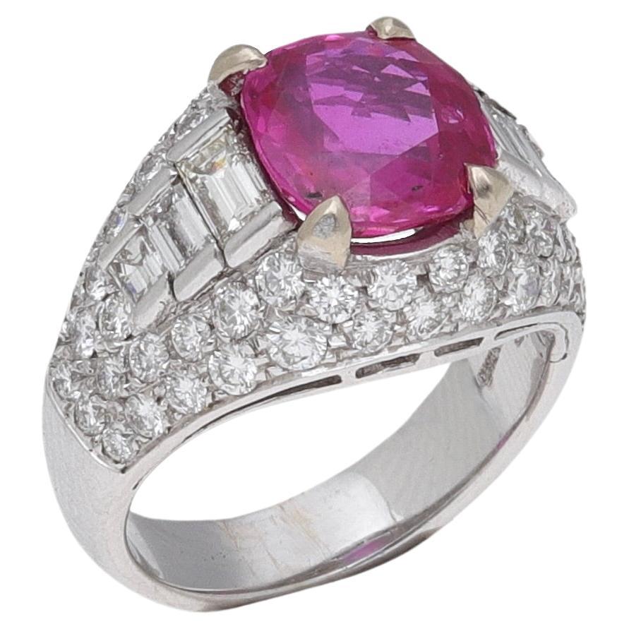 1980 Bulgari Trombino Diamonds Burma No Heated Ruby Ring (bague à rubis non chauffée) en vente
