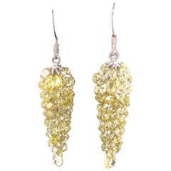 19.80 Carat Fancy Yellow Diamond Briolette and Platinum Earrings