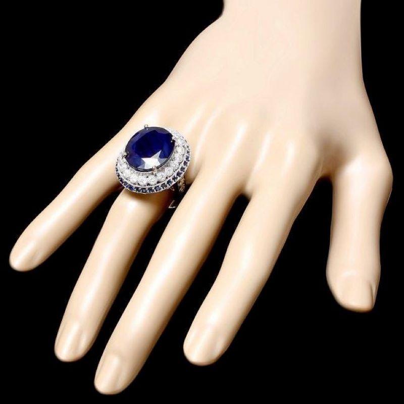 Mixed Cut 19.80 Carats Natural Sapphire and Diamond 14k Solid White Gold Ring For Sale