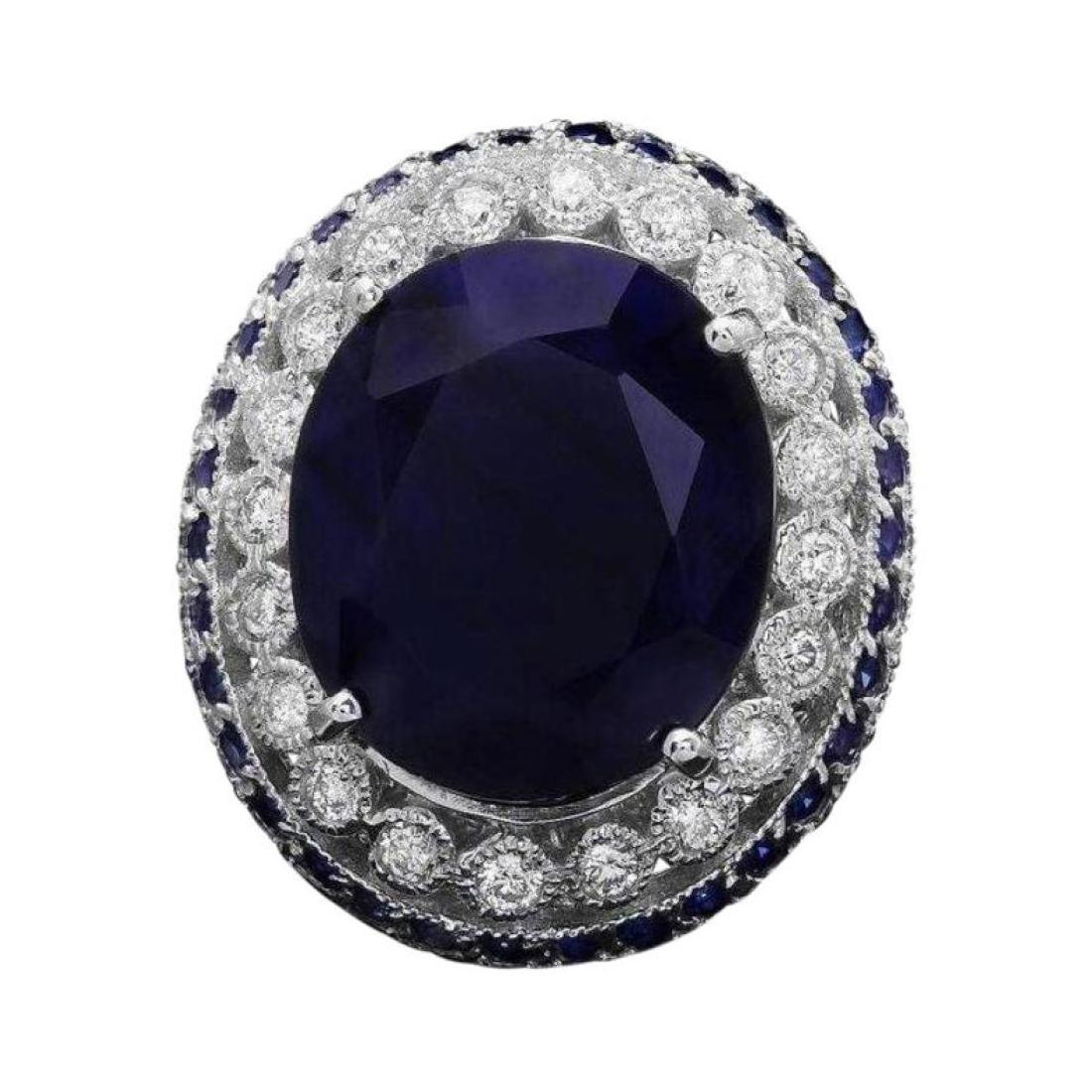 19.80 Carats Natural Sapphire and Diamond 14k Solid White Gold Ring For Sale