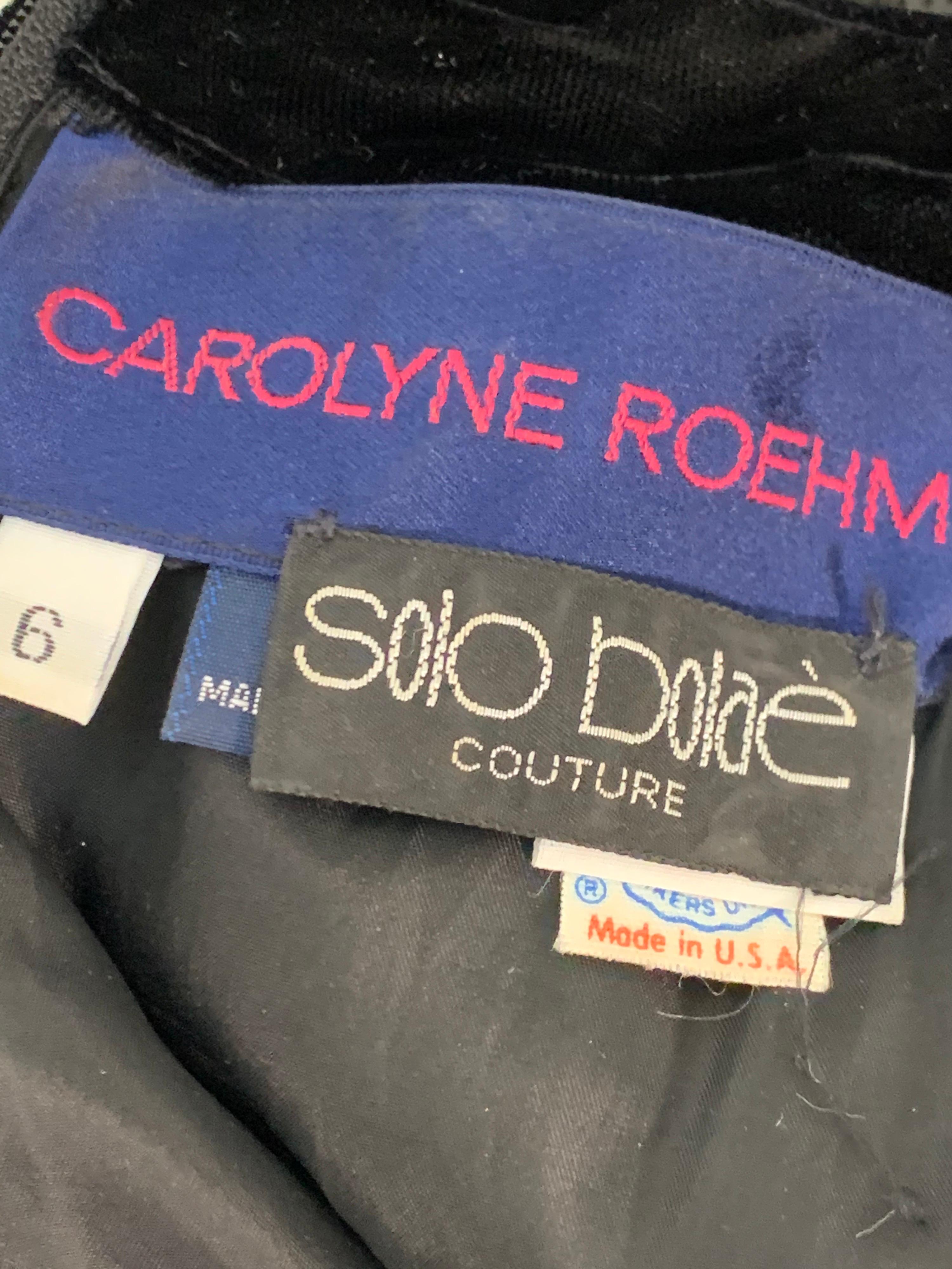 1980 Carolyne Roehm Black Velvet Cocktail Dress W/ Rhinestone & Sequin Stripes For Sale 9