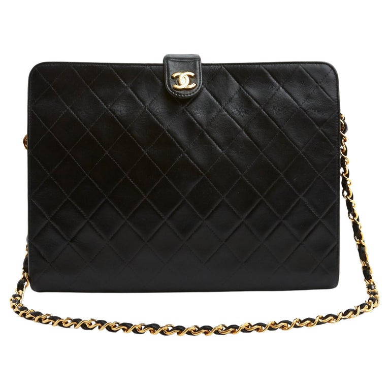 1980 Chanel Haute Couture Timeless Black clutch Bag For Sale at