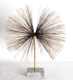 1980 Curtis Jeré Style Sunburst Dandelion Brass Sculpture Mounted On Marble Base