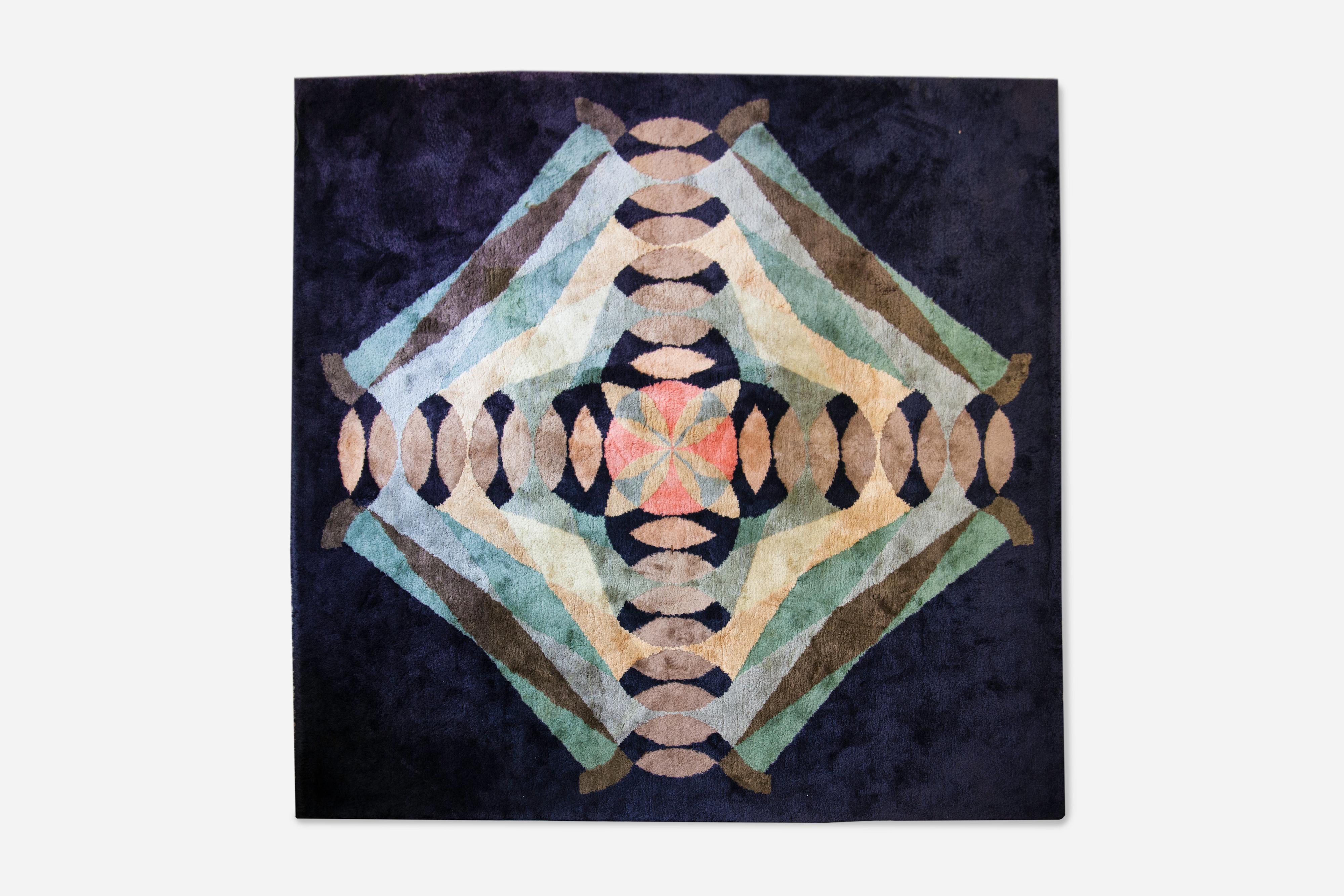 1980 Dandolo Y Primi SA, Buenos Aires, Argentina Alfombra Lana Azul Negro Policromo en venta 1