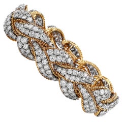 1980 Diamond 18 Karat Two-Tone Gold Cluster Braided Link Bracelet
