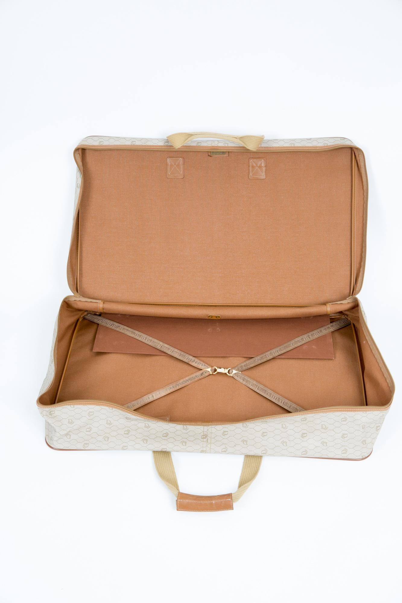 1980 Dior Camel Canvas Monogram Suitcase  In Excellent Condition In Paris, FR