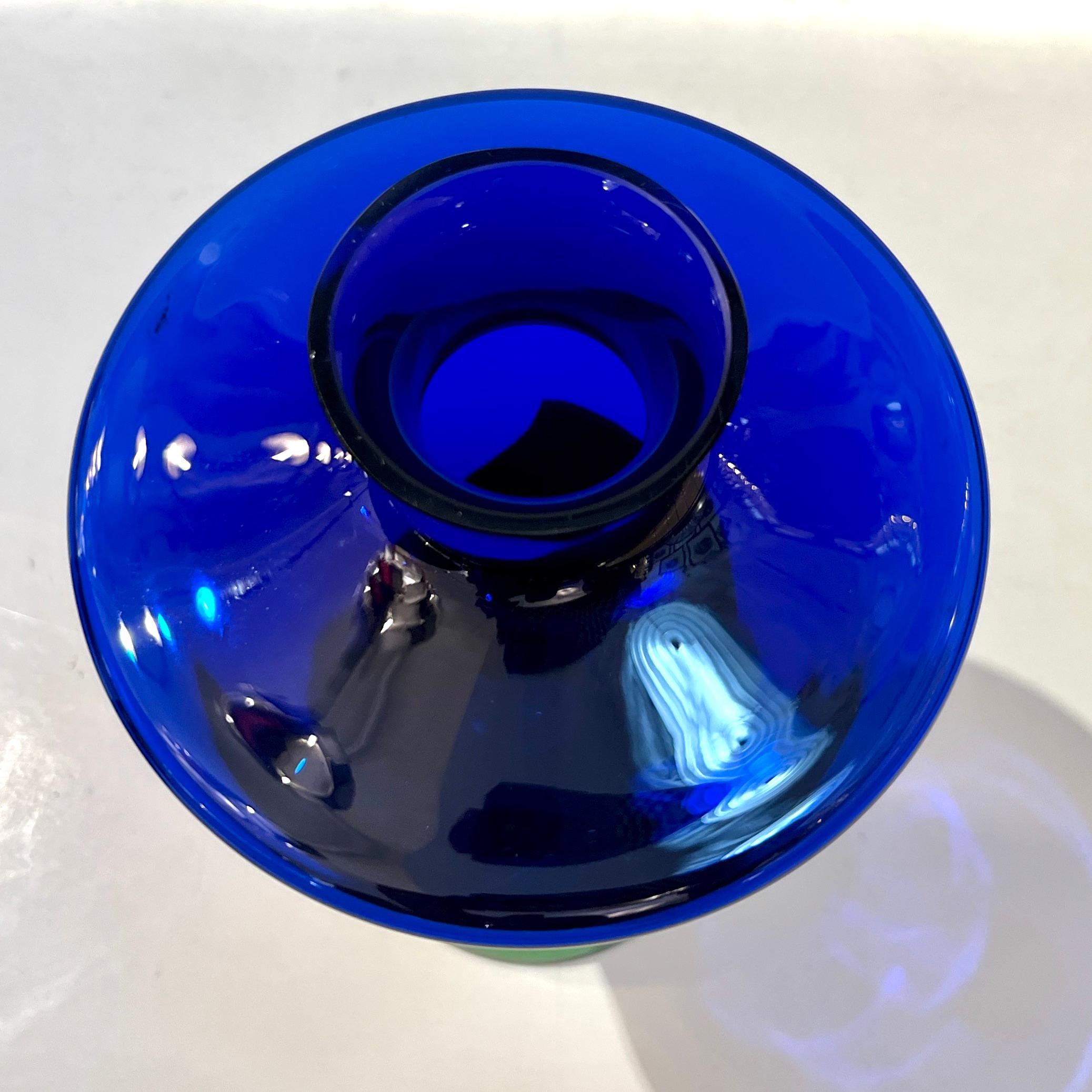 1980 Domar Israel Art Nouveau Style Green Cobalt Blue Glass Silver Bottle 5