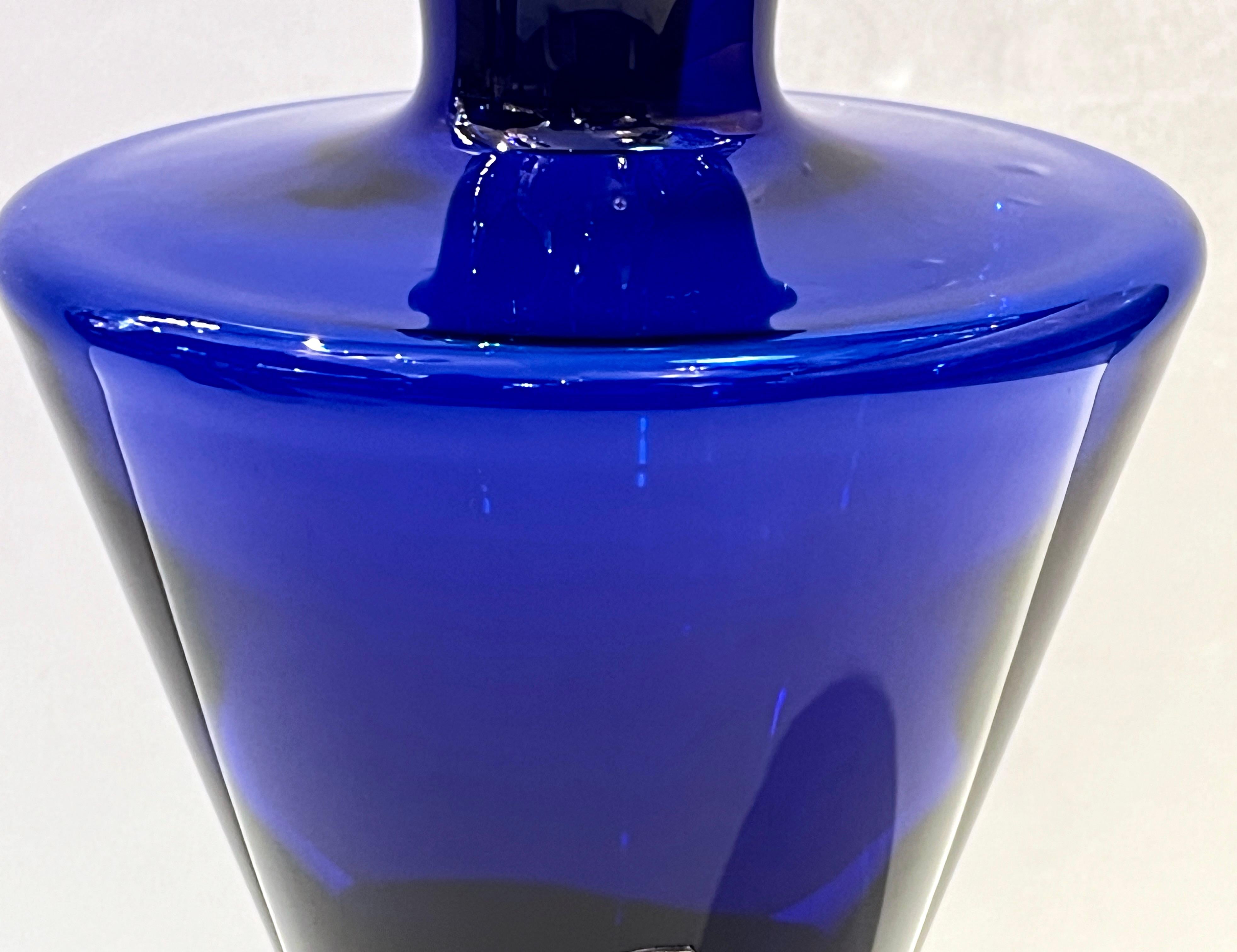 Israeli 1980 Domar Israel Art Nouveau Style Green Cobalt Blue Glass Silver Bottle