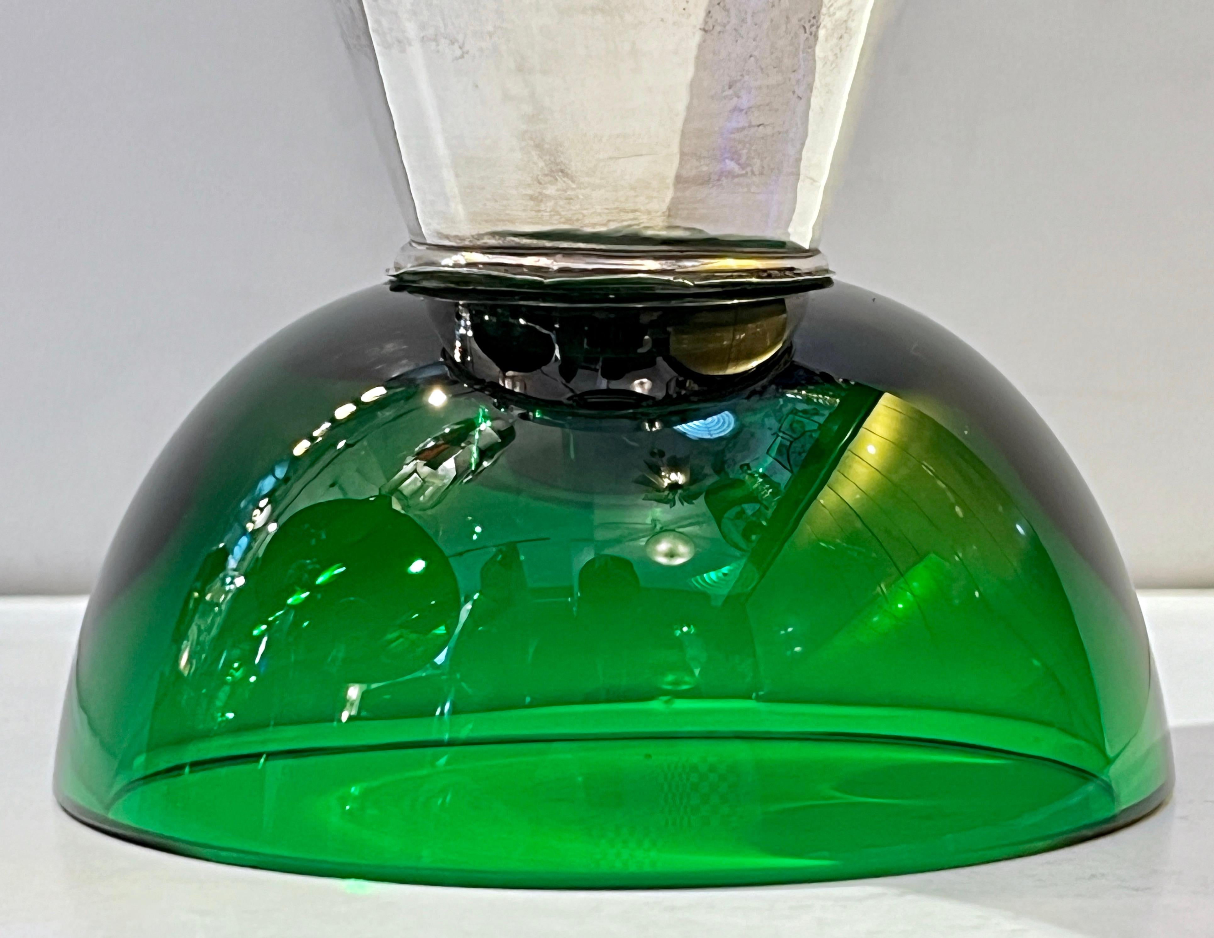 1980 Domar Israel Art Nouveau Style Green Cobalt Blue Glass Silver Bottle In Good Condition In New York, NY