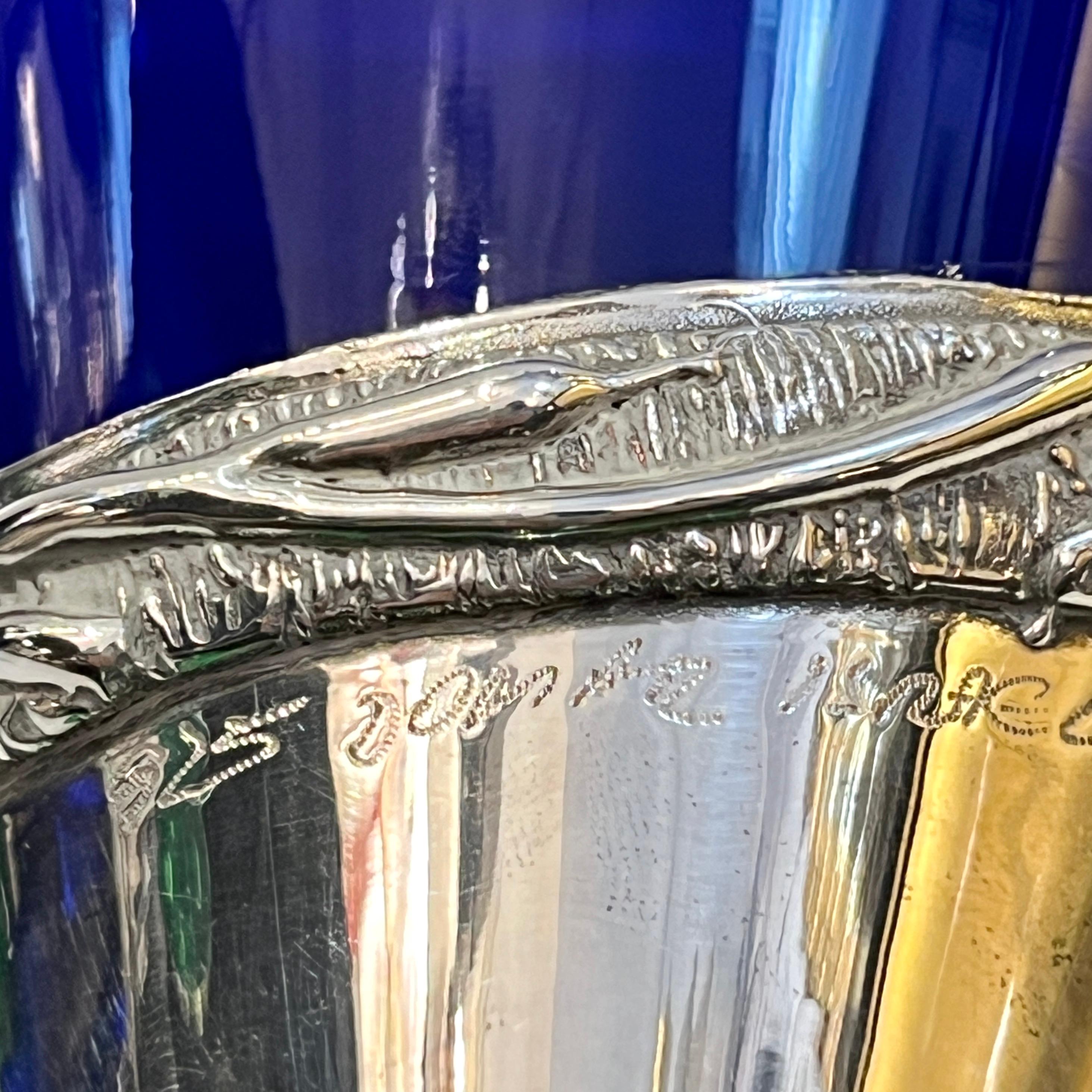 Late 20th Century 1980 Domar Israel Art Nouveau Style Green Cobalt Blue Glass Silver Bottle