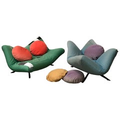 Retro 1980, Fabrizio Ballardini for Arflex, 2 Couches Ribalta in Original Soft Fabric