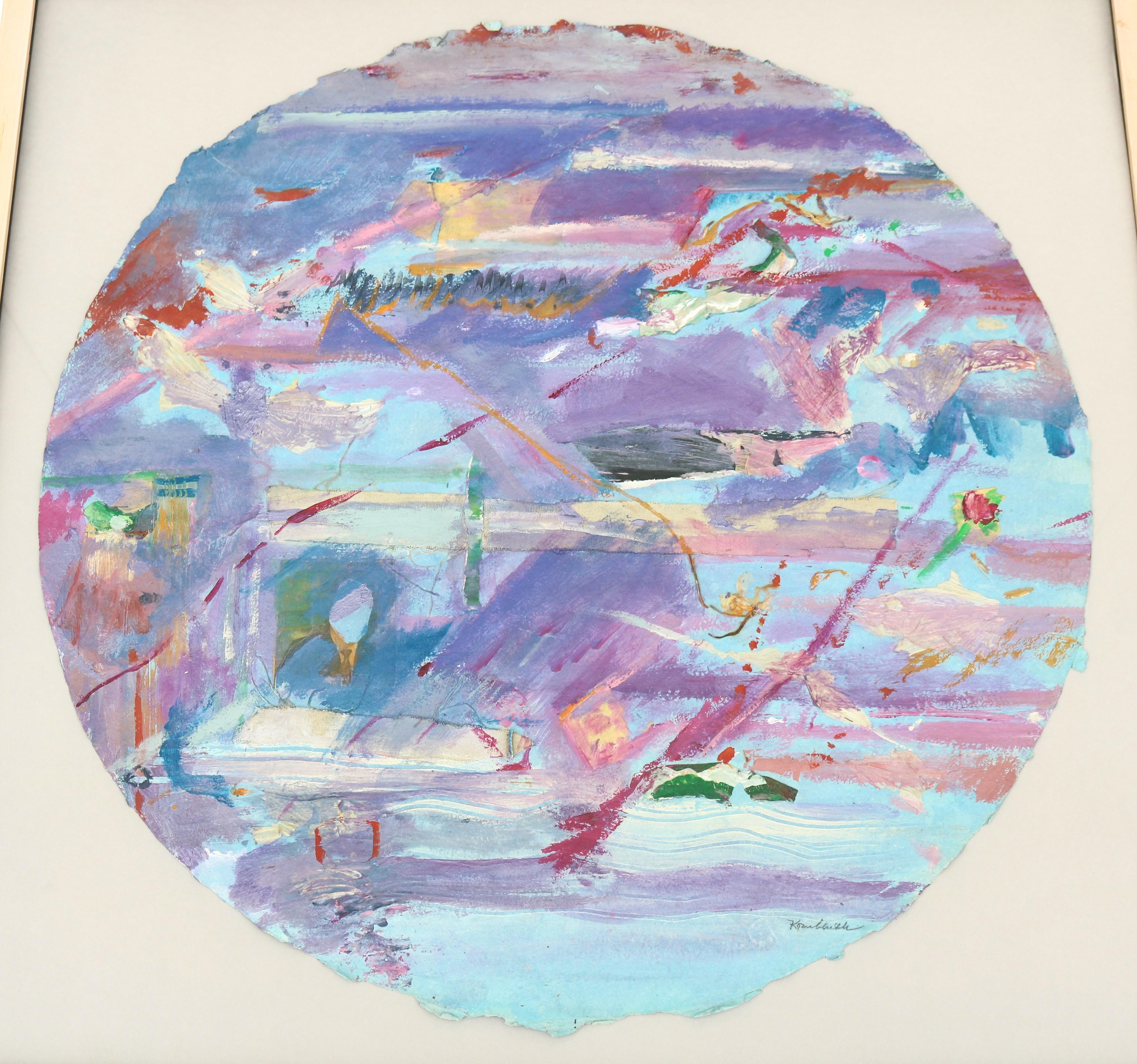 1980 Frances Kornbluth Collage único circular abstracto de técnica mixta sobre papel Estadounidense en venta