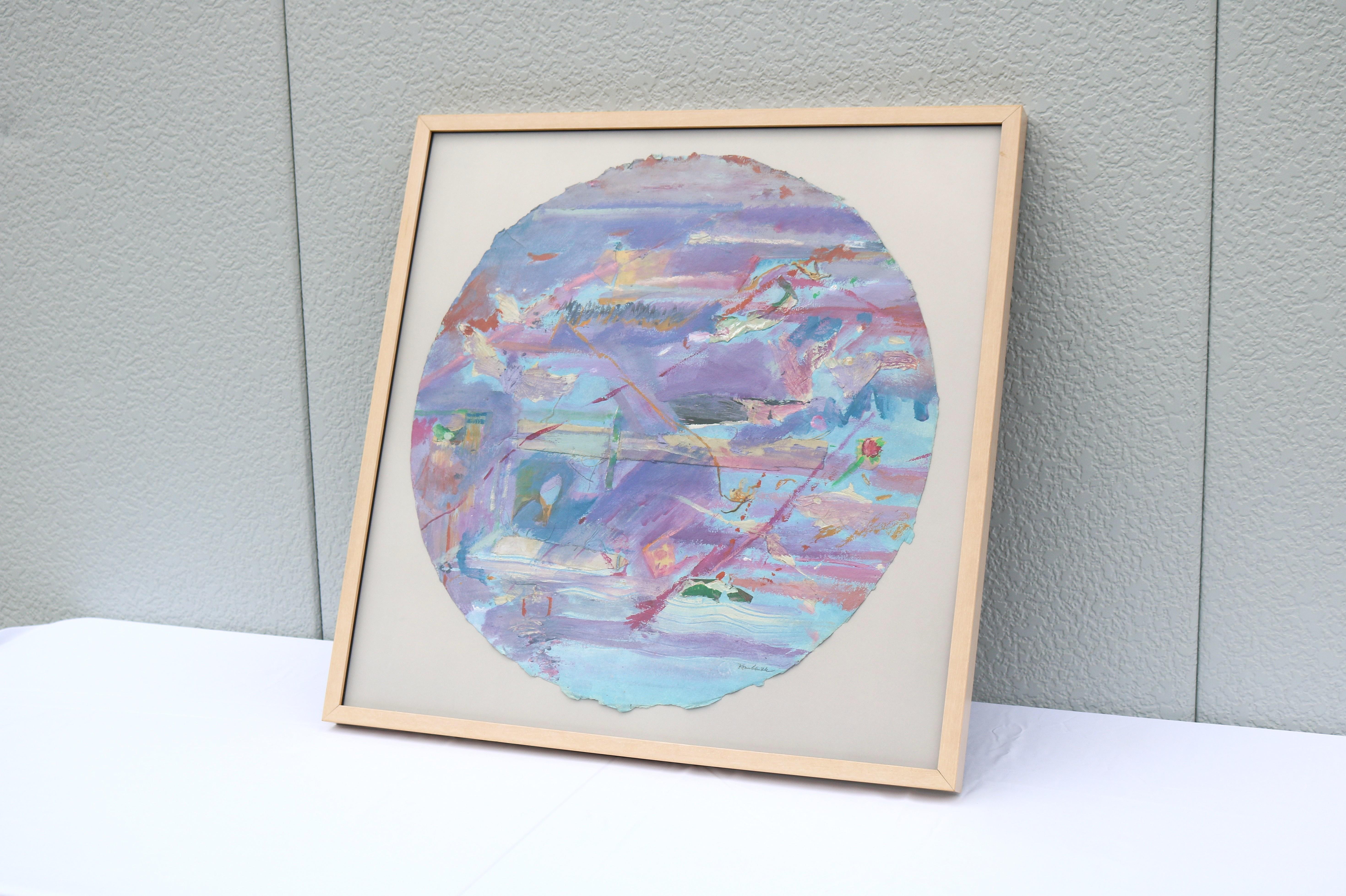 1980 Frances Kornbluth Collage único circular abstracto de técnica mixta sobre papel Pintado a mano en venta