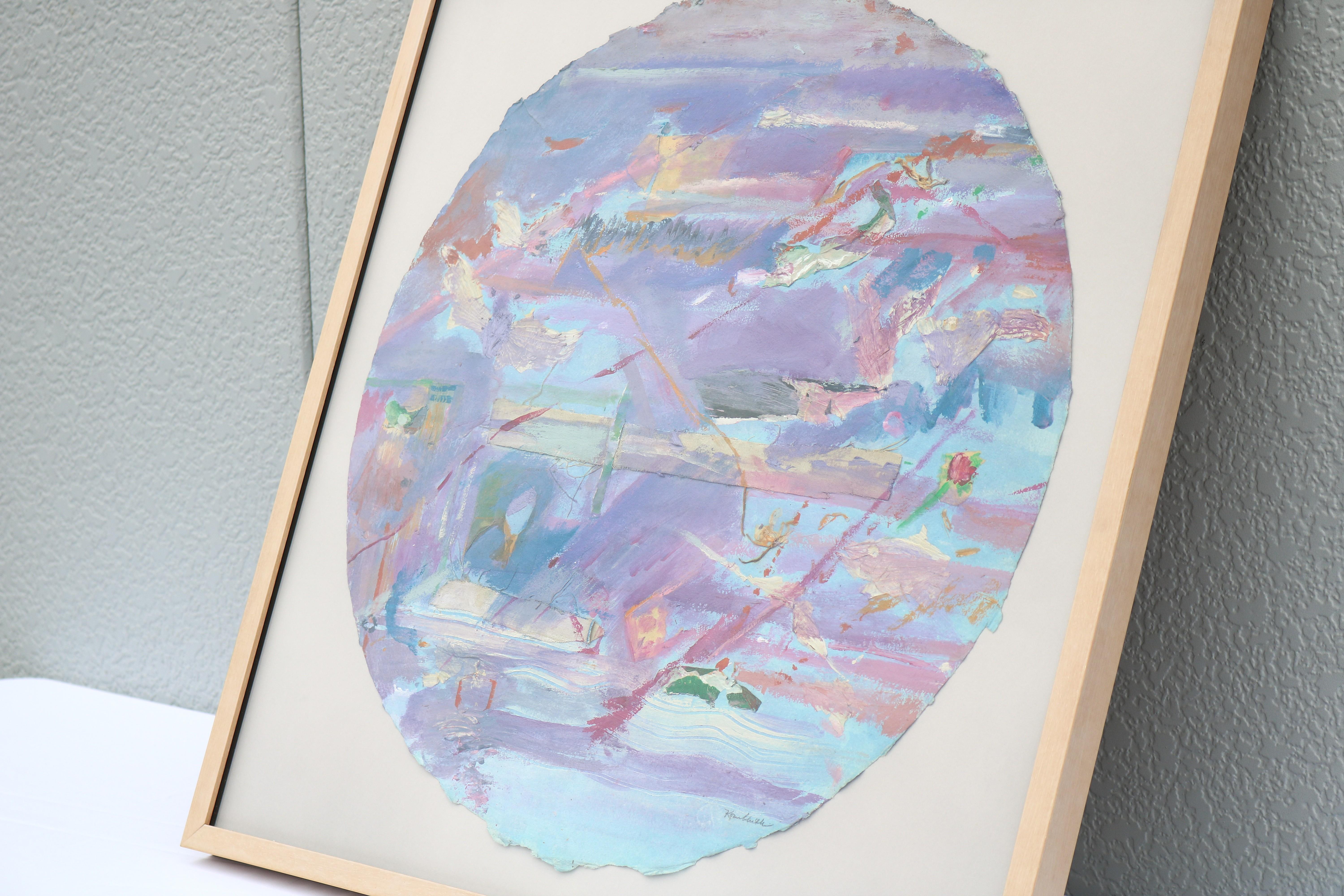 1980 Frances Kornbluth Collage único circular abstracto de técnica mixta sobre papel en Excelente estado para la venta en Secaucus, NJ