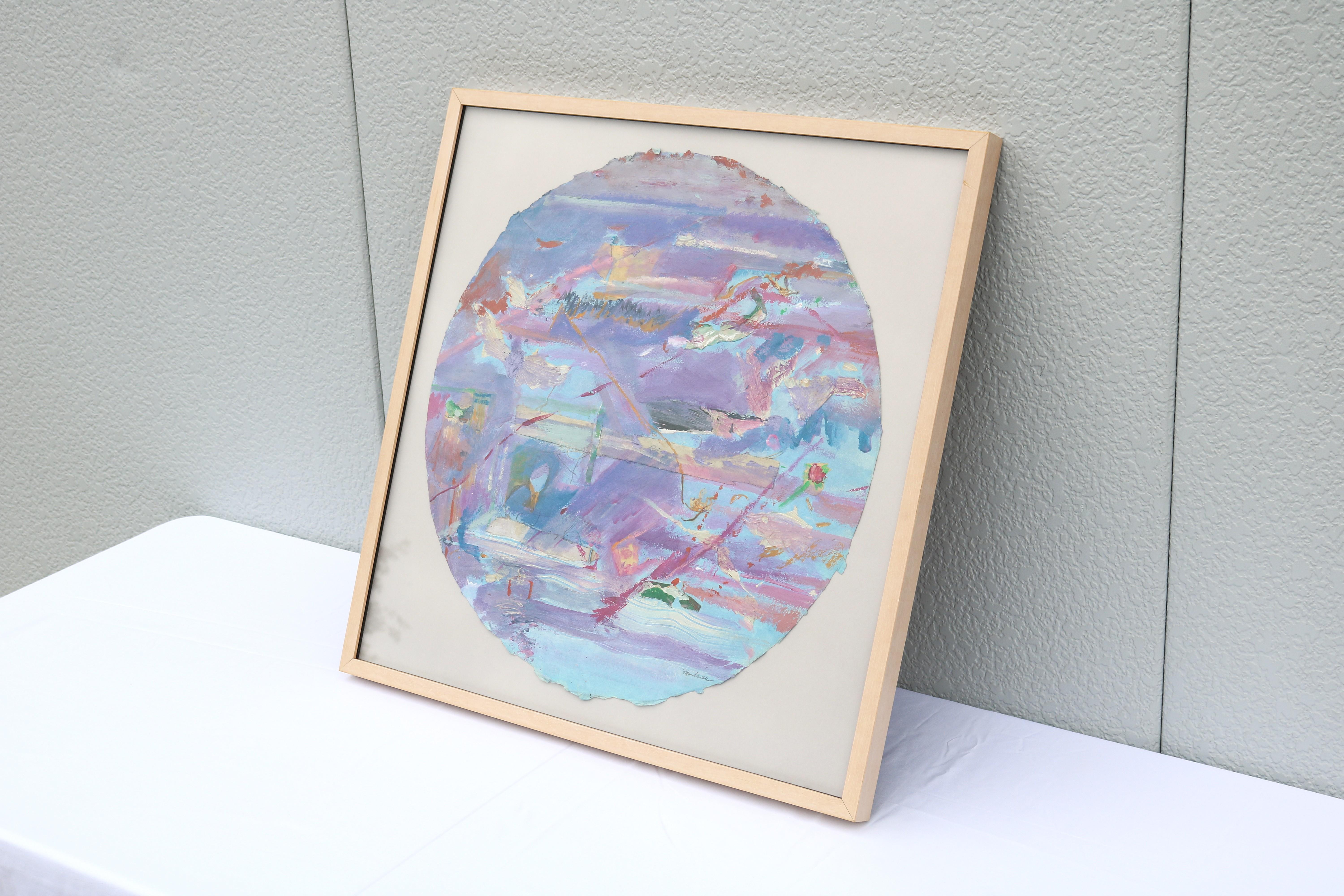 1980 Frances Kornbluth Collage único circular abstracto de técnica mixta sobre papel finales del siglo XX en venta