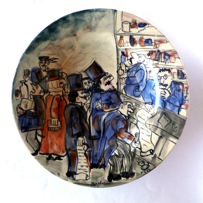 1980 Franz Borghese Italienische Kunstkeramik Rossicone Apothekenteller (Italian) im Angebot