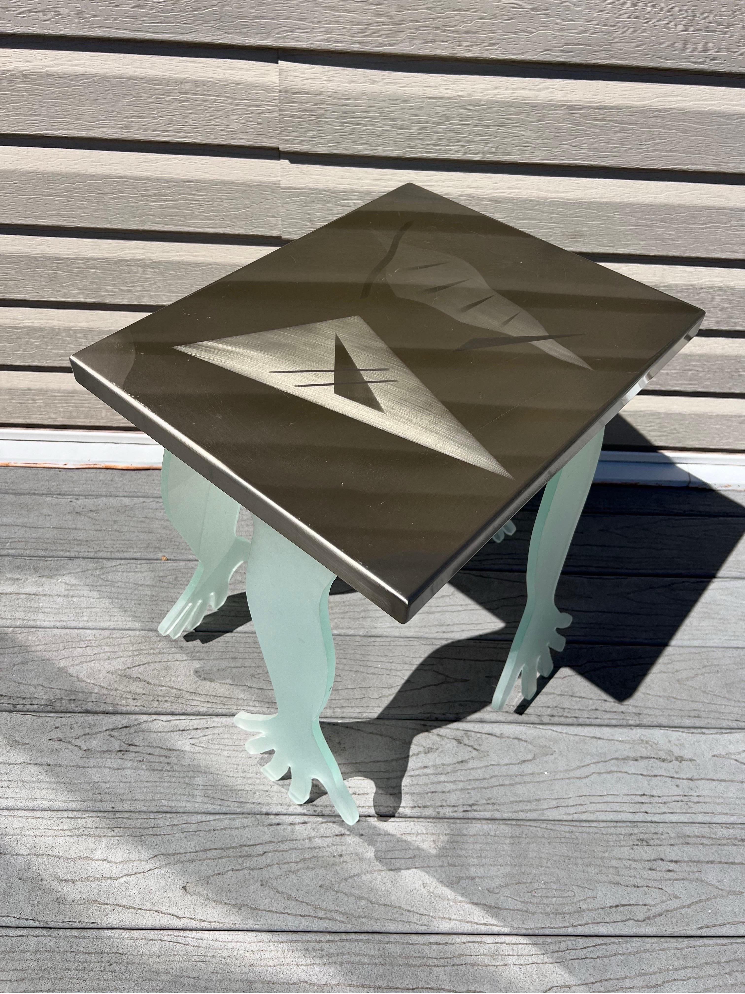 Post-Modern 1980 Frosted Glass Hands Table For Sale