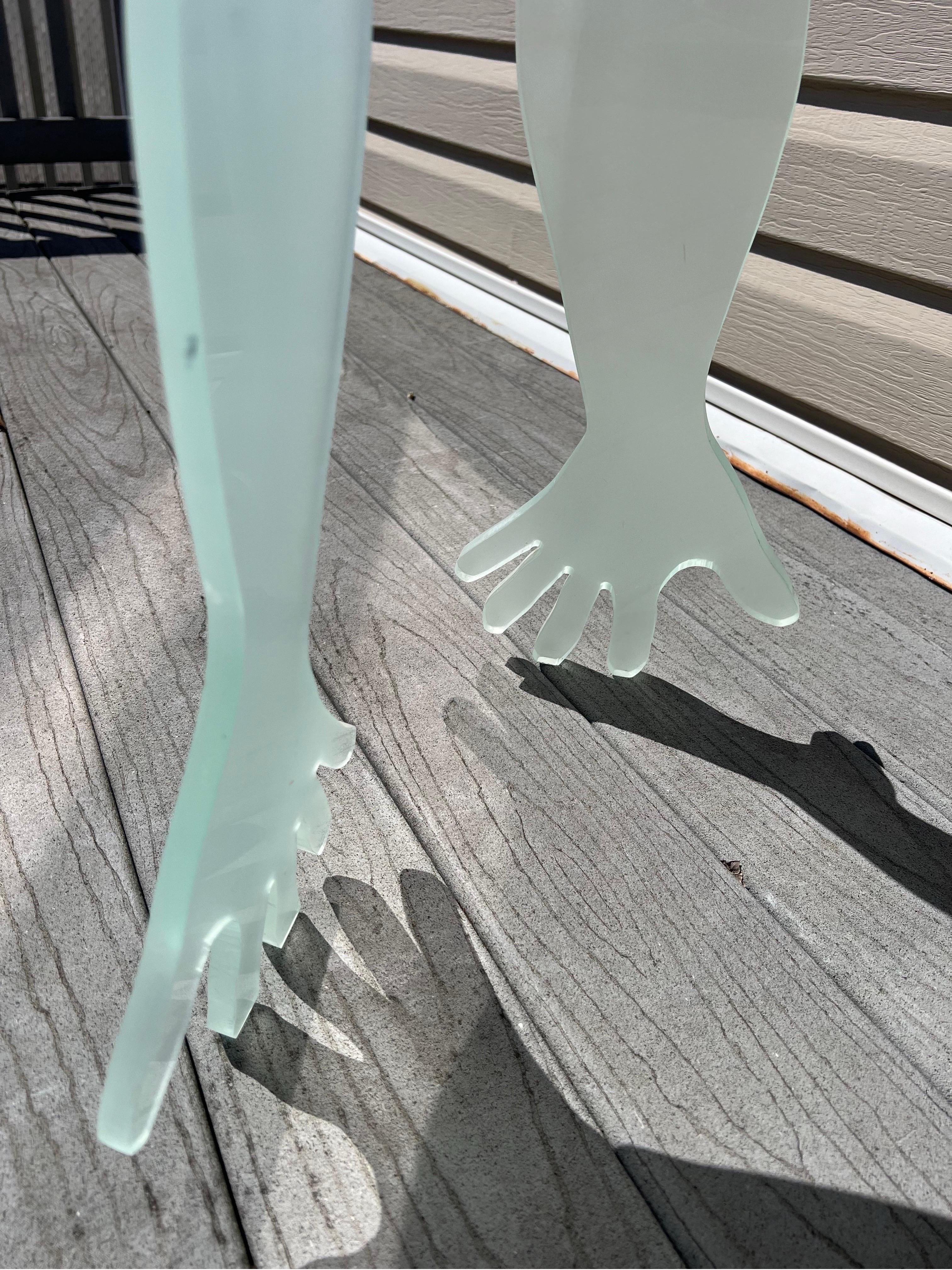 1980 Frosted Glass Hands Table For Sale 2