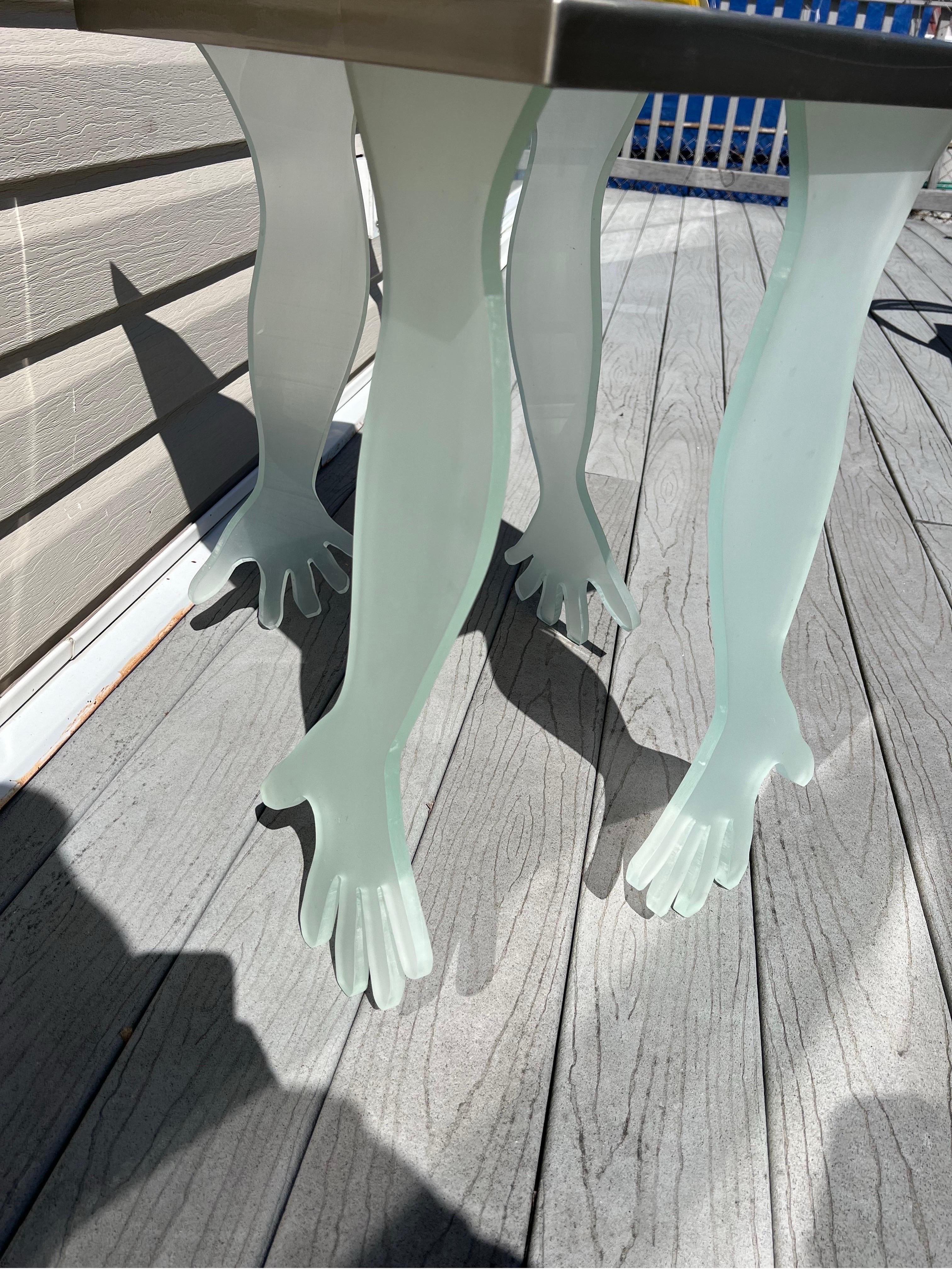 1980 Frosted Glass Hands Table For Sale 3