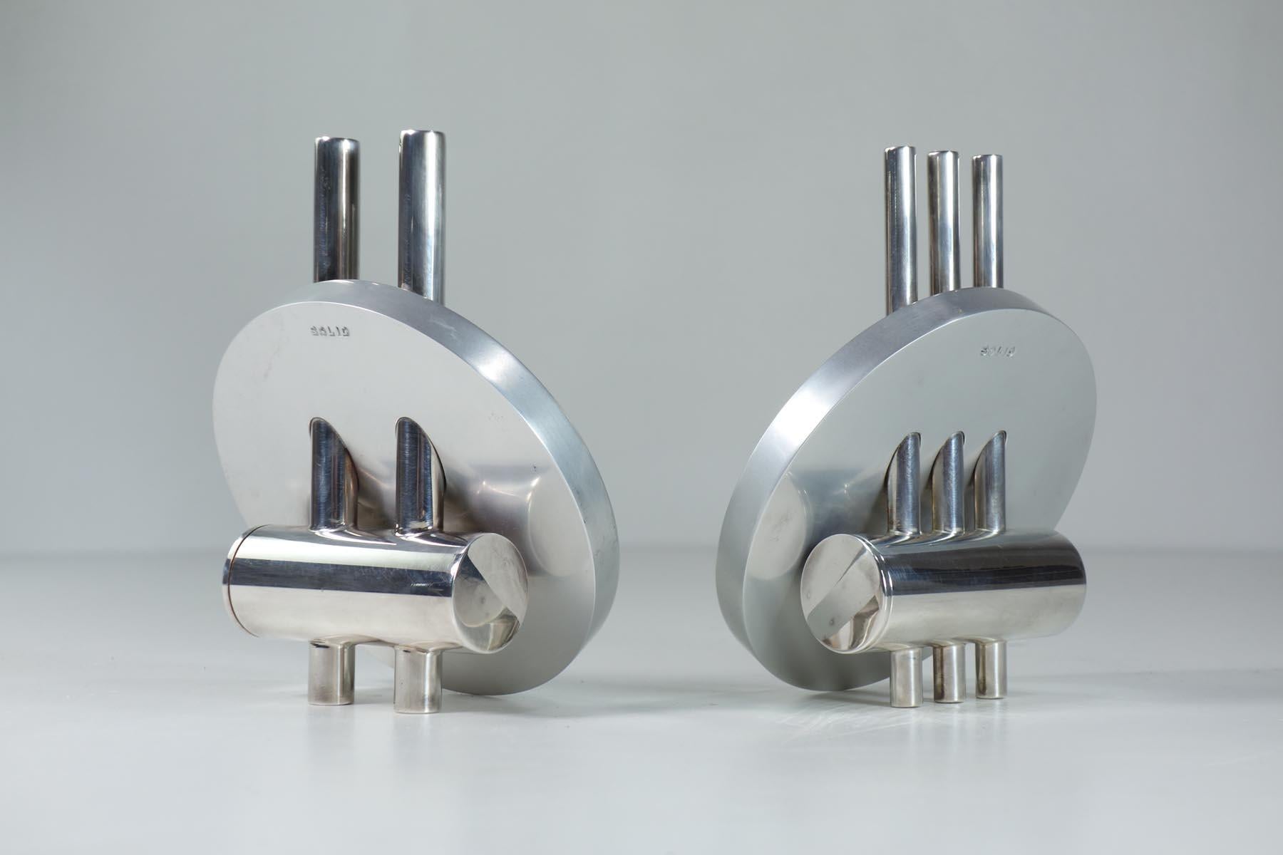 1980 Geert Koster Michele de Lucchi Sólido Diseño Postmoderno Metal Sal Pimienta en Excelente estado para la venta en Brescia, IT
