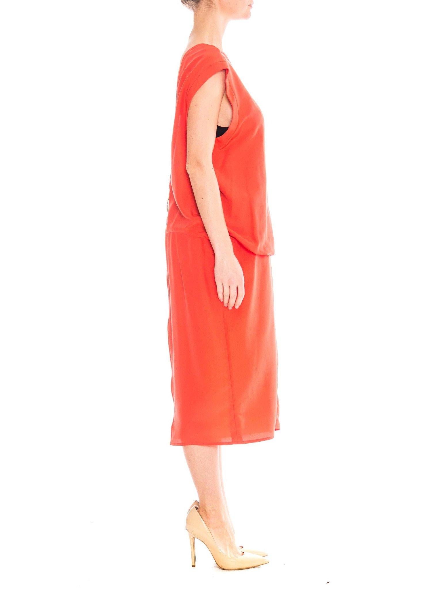 Women's 1980 GIANFRANCO FERRE Coral Light Weight Silk Low Back Minimalist Dress For Sale