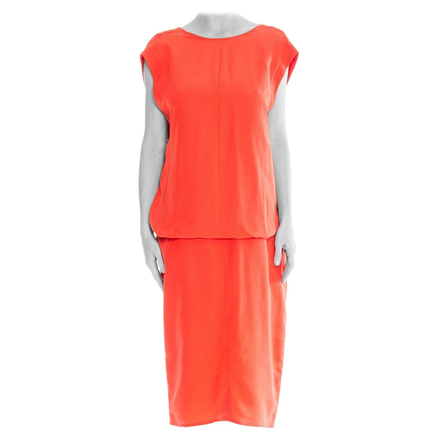 1980 GIANFRANCO FERRE Coral Light Weight Silk Low Back Minimalist Dress For Sale