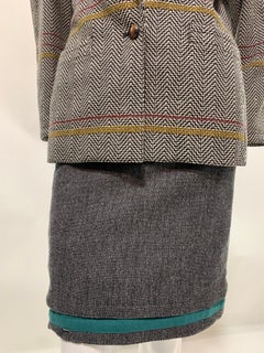 1980 Gianni Versace Mixed Tweed Skirt Suit w/ Structured Shoulder Silhouette