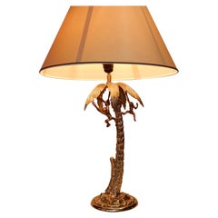 Retro 1980 Gilt Bronze Lamp with Monkeys in a Palm Tree