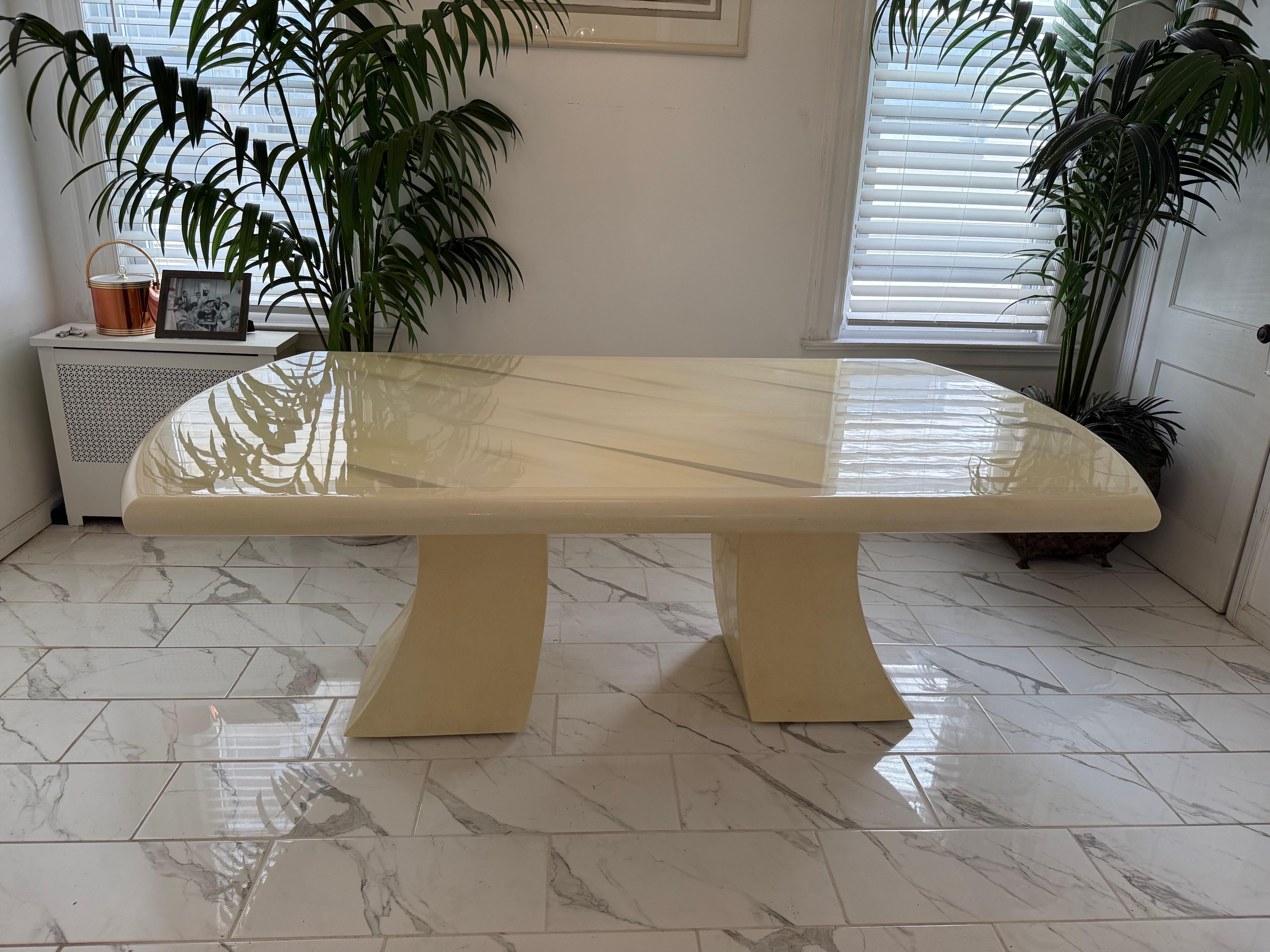 Wood 1980 Goat Skins Yellow Dining Table in the Style of Karl Springer For Sale
