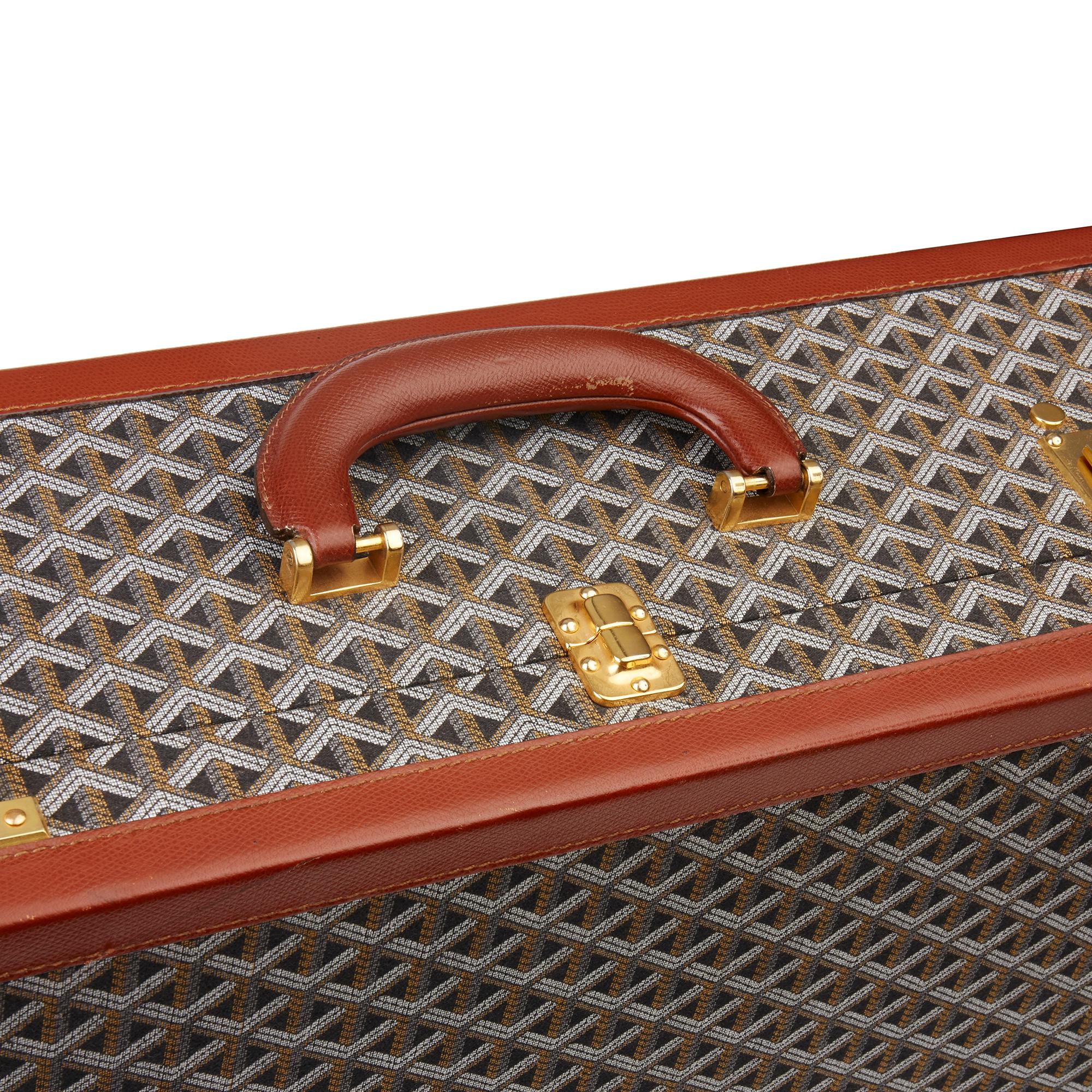1980 Goyard Black Chevron Canvas & Brown Grained Calfskin Leather Vintage Trunk 2
