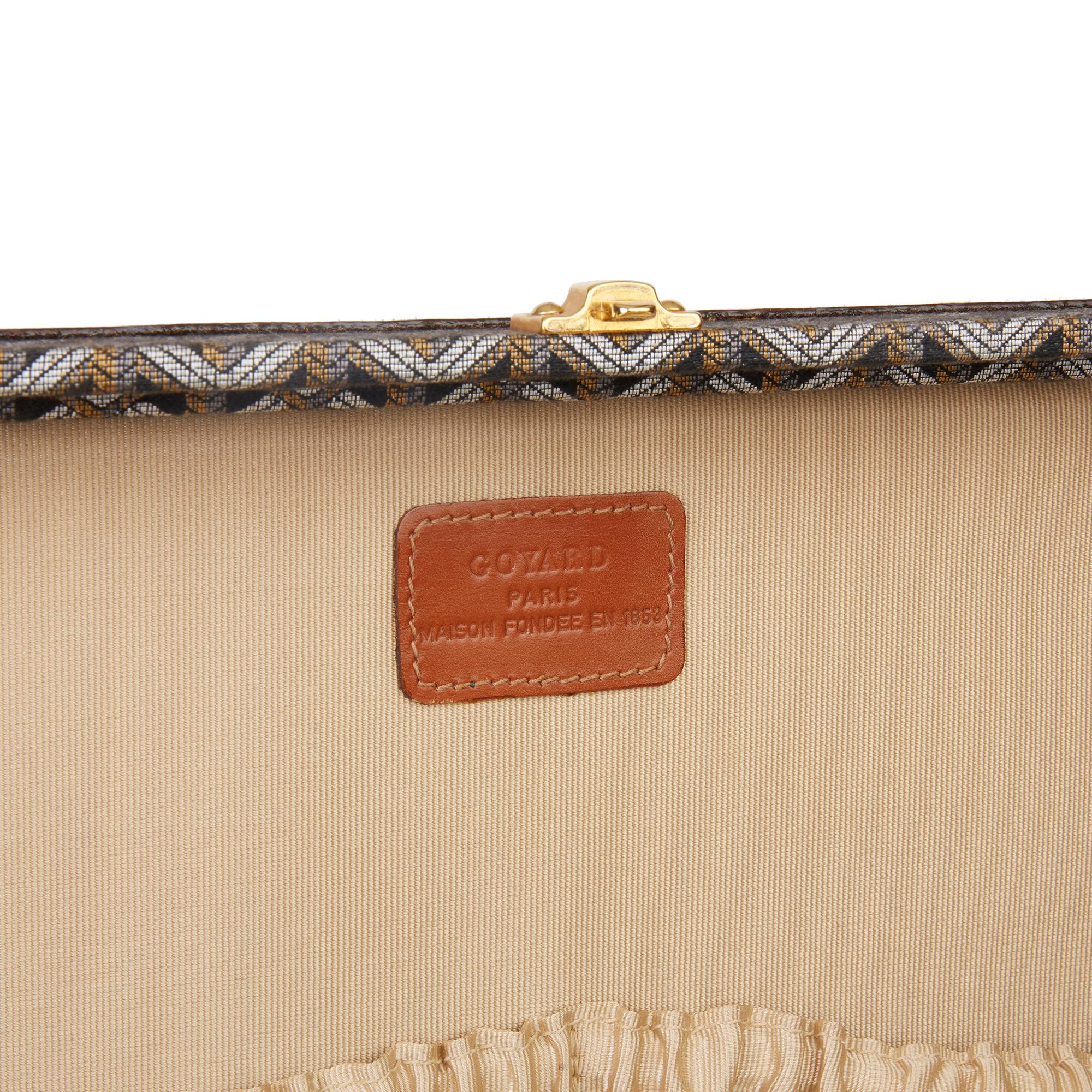 1980 Goyard Black Chevron Canvas & Brown Grained Calfskin Leather Vintage Trunk 4