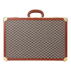 1980 Goyard Black Chevron Canvas & Brown Grained Calfskin Leather Vintage Trunk