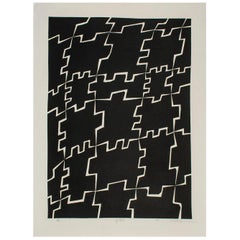 1980 Graphic Black and White Mitsuaki Sora Woodblock Print, Japan