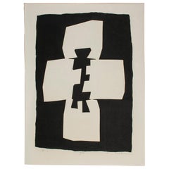 1980 Grafischer Schwarz-Weiß-Holzschnitt von Mitsuaki Sora:: Japan