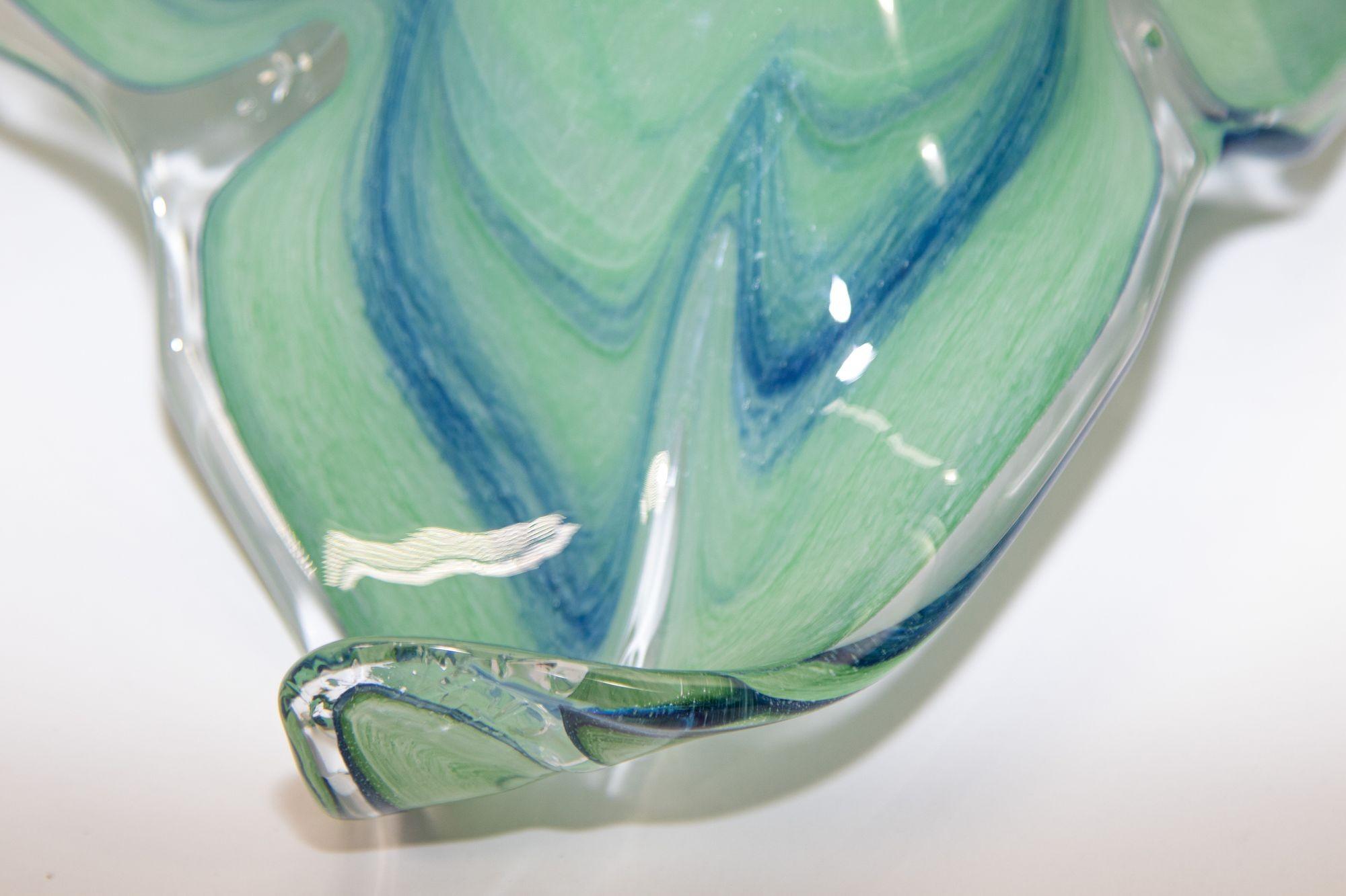 1980 Green and Blue Italian Murano Art Glass Bowl 4