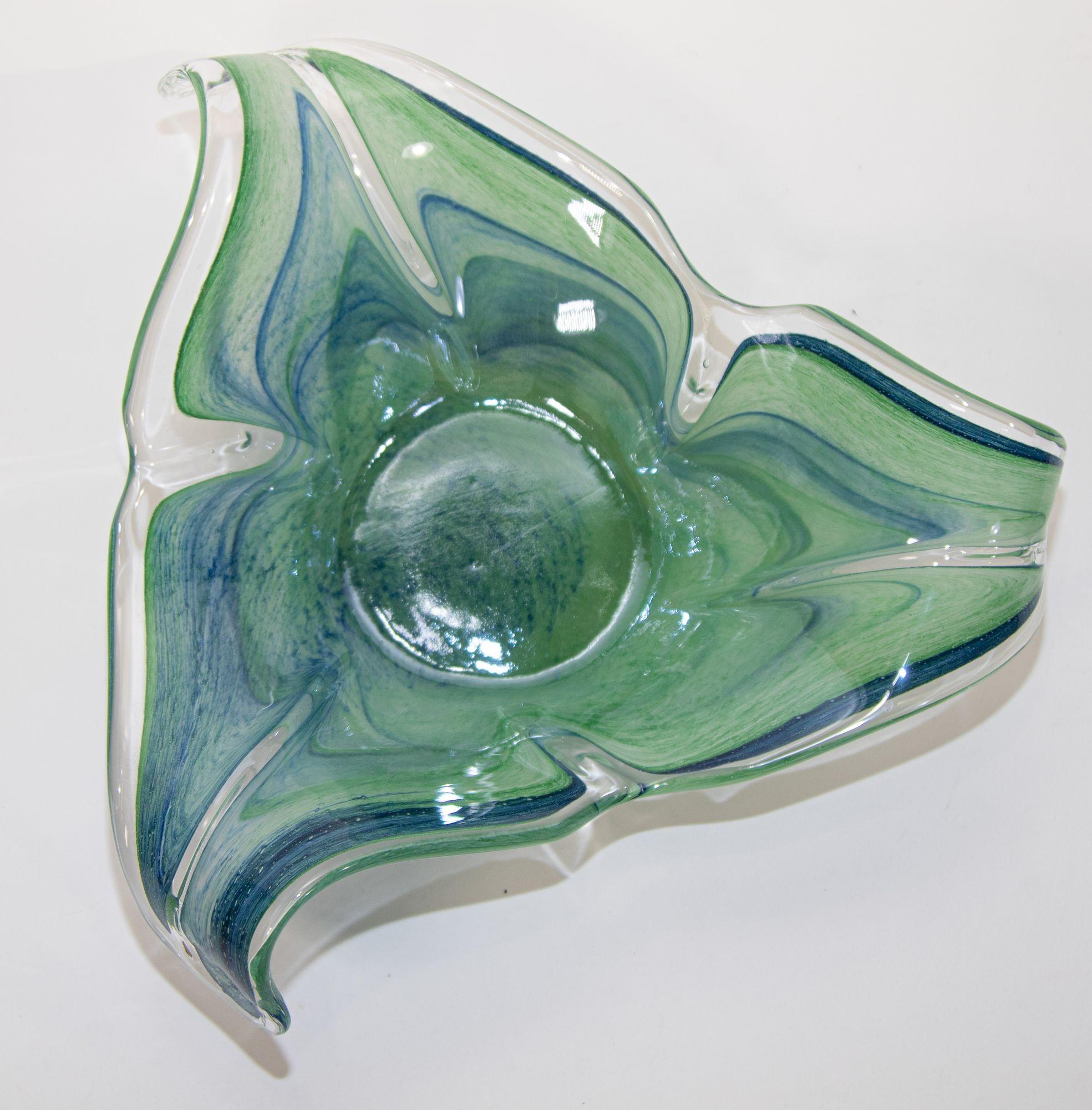 1980 Green and Blue Italian Murano Art Glass Bowl 7