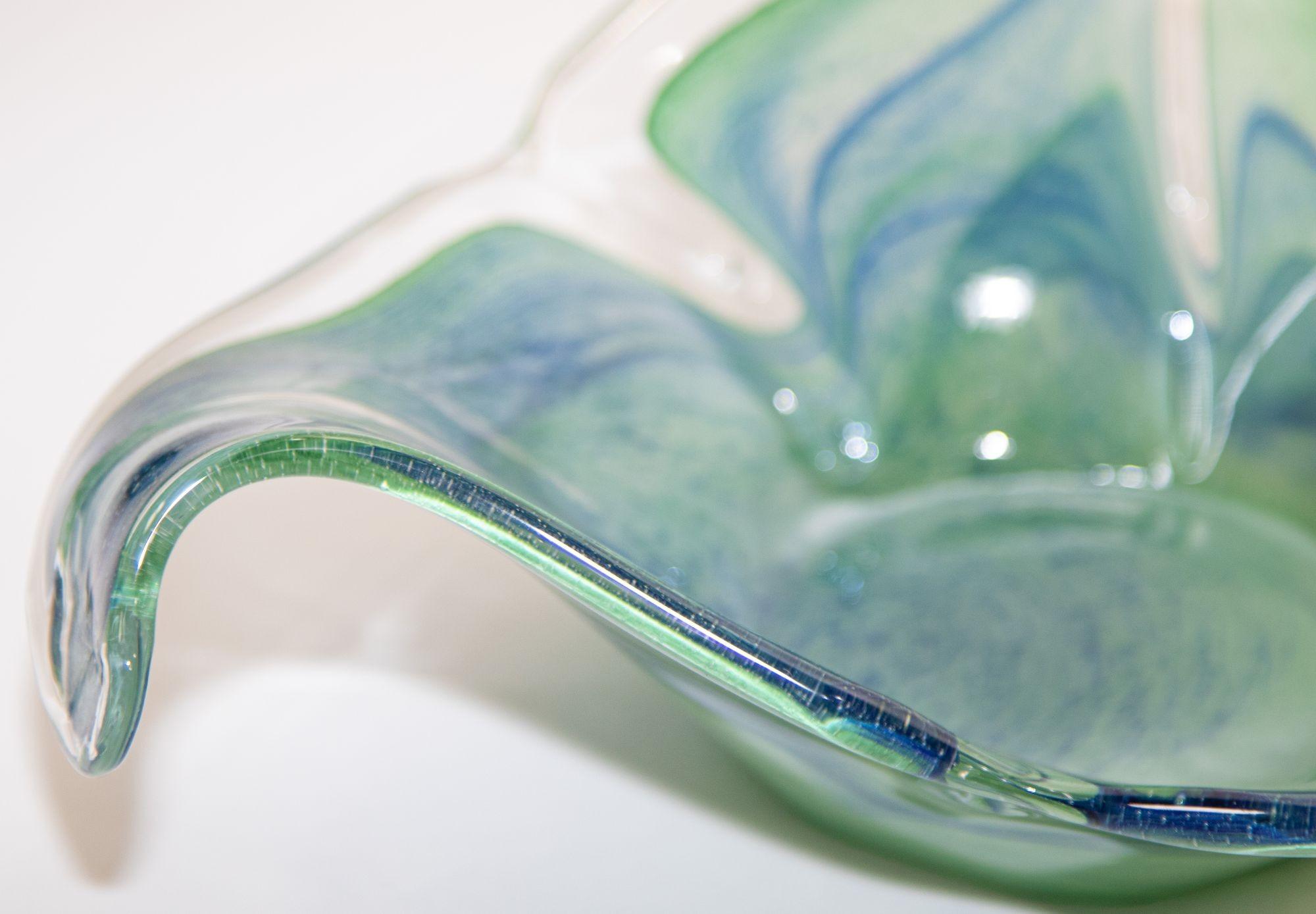 Mid-Century Modern 1980 Green and Blue Italian Murano Art Glass Bowl