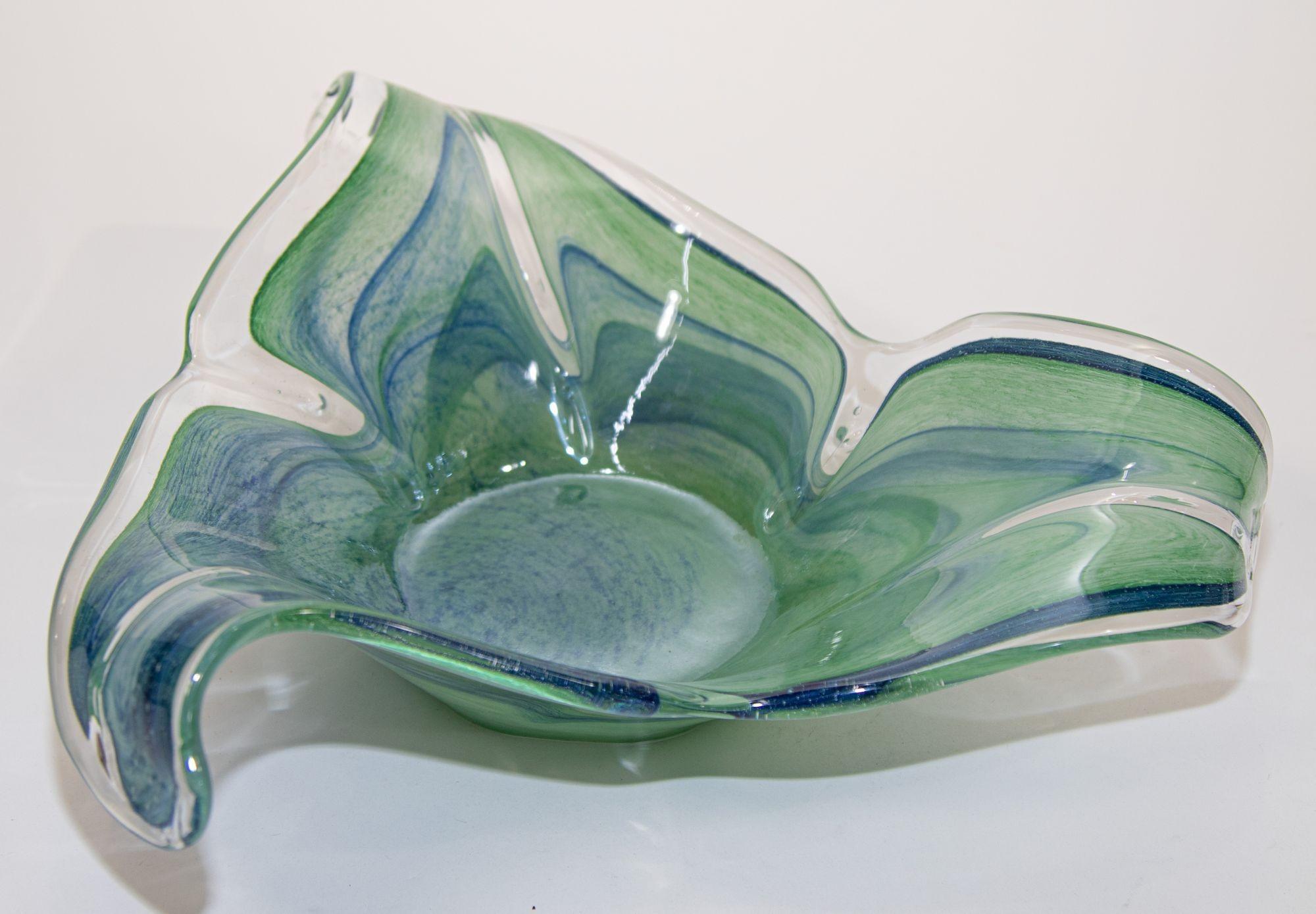 20th Century 1980 Green and Blue Italian Murano Art Glass Bowl