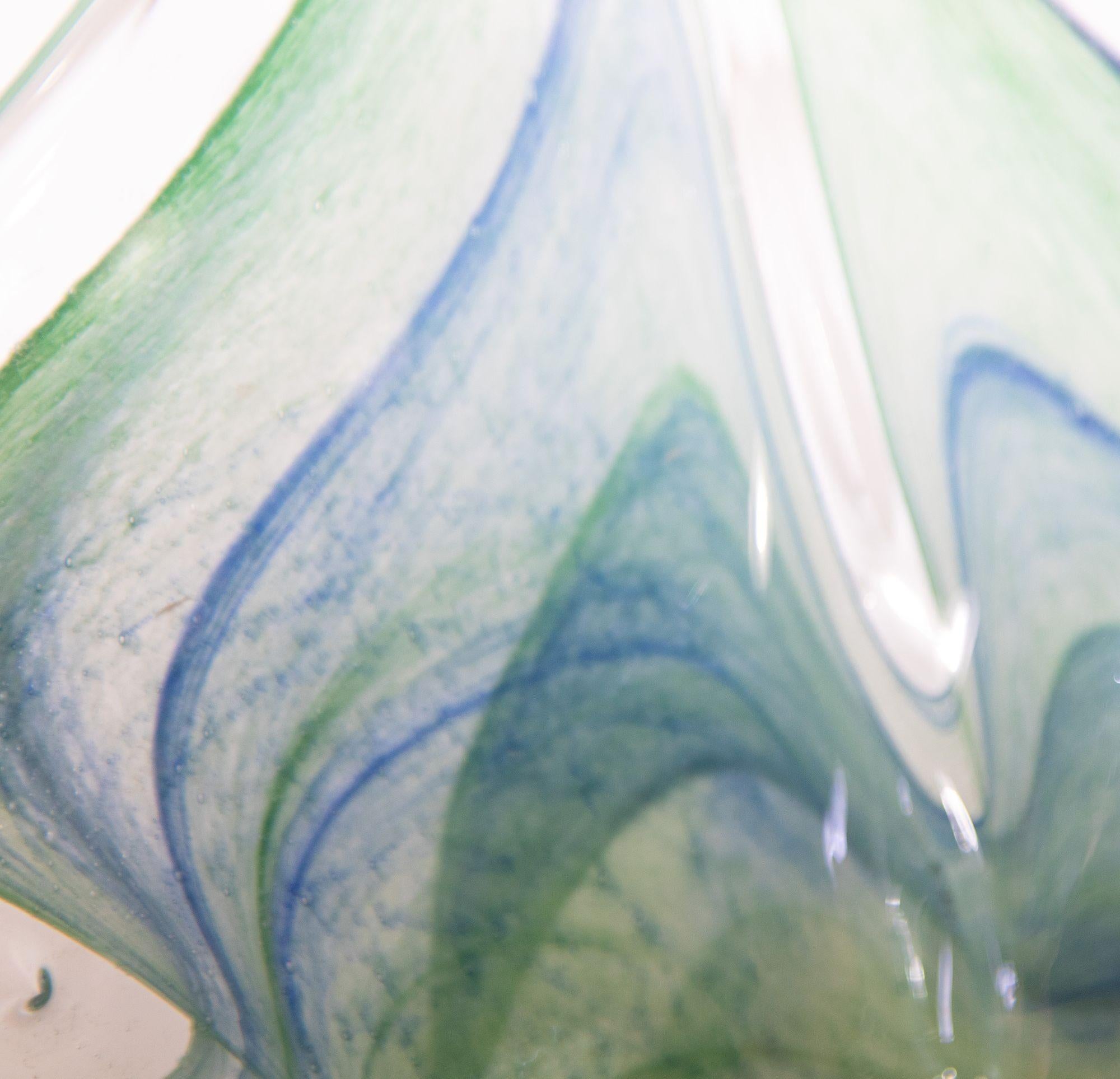 1980 Green and Blue Italian Murano Art Glass Bowl 1