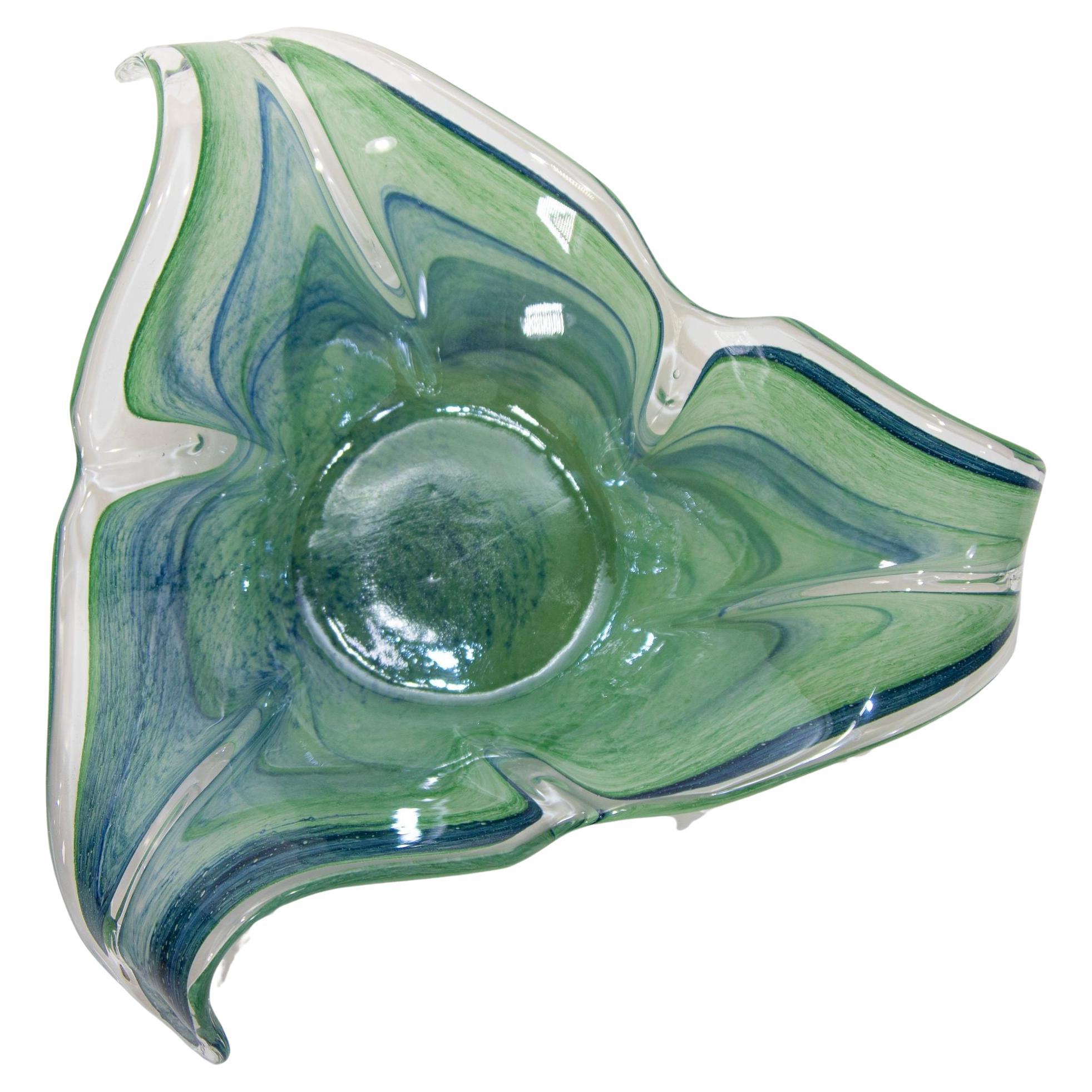 1980 Green and Blue Italian Murano Art Glass Bowl