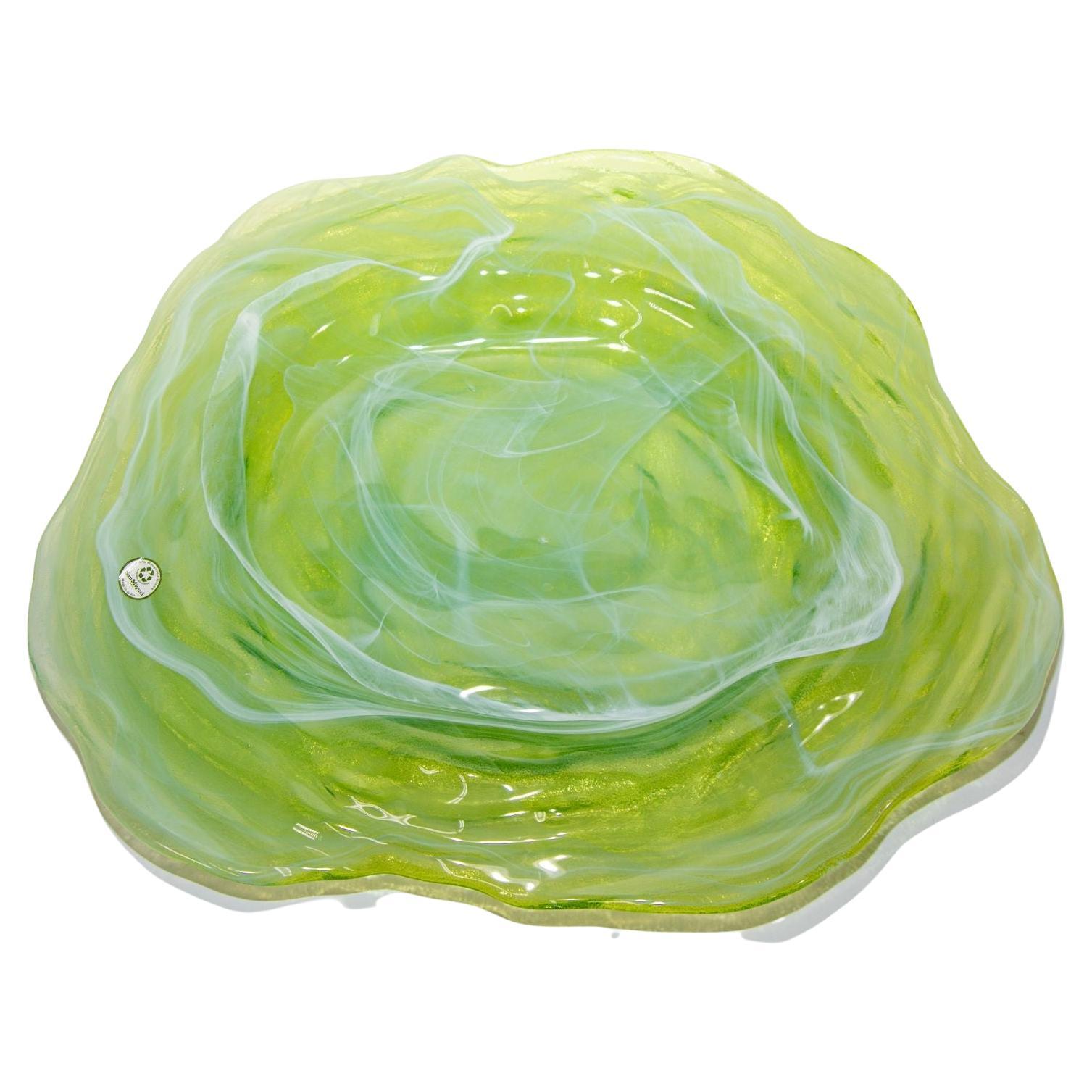 1980, Green Art Glass Platter Made in Spain For Sale