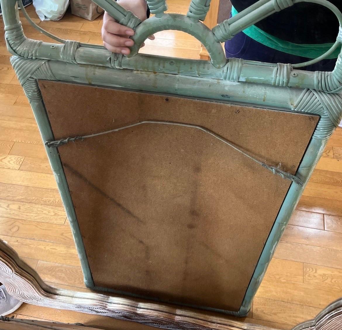 1980 Green Rattan Mirror Console Table and Mirror For Sale 5
