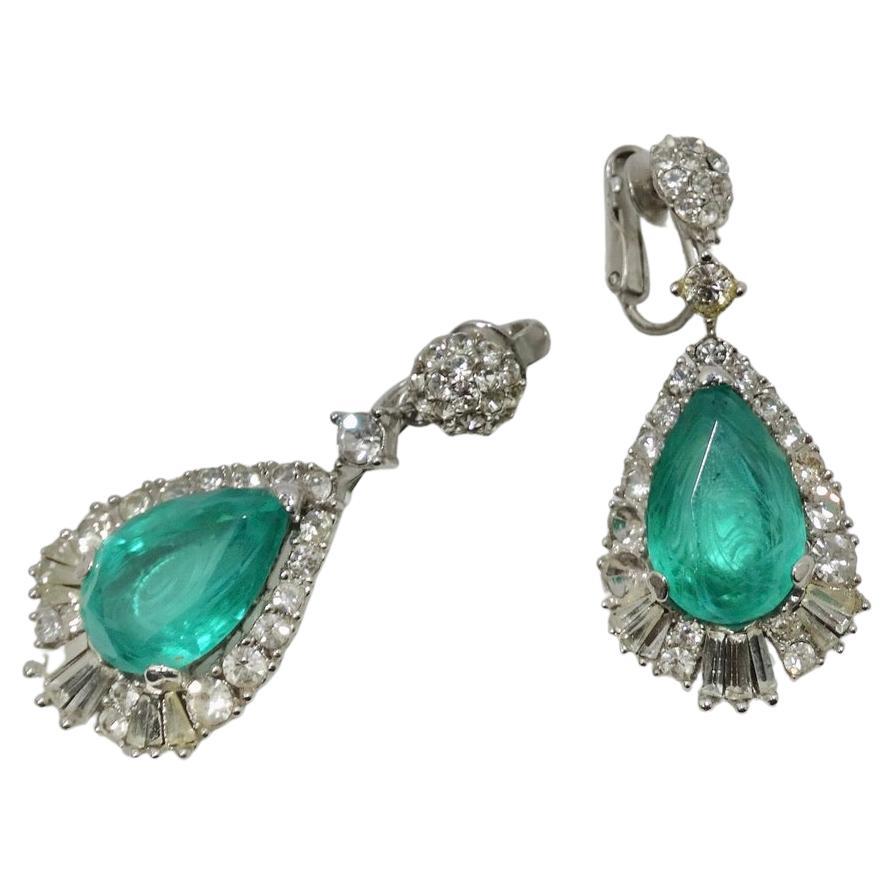 1980 Green Stone Drop Earrings For Sale