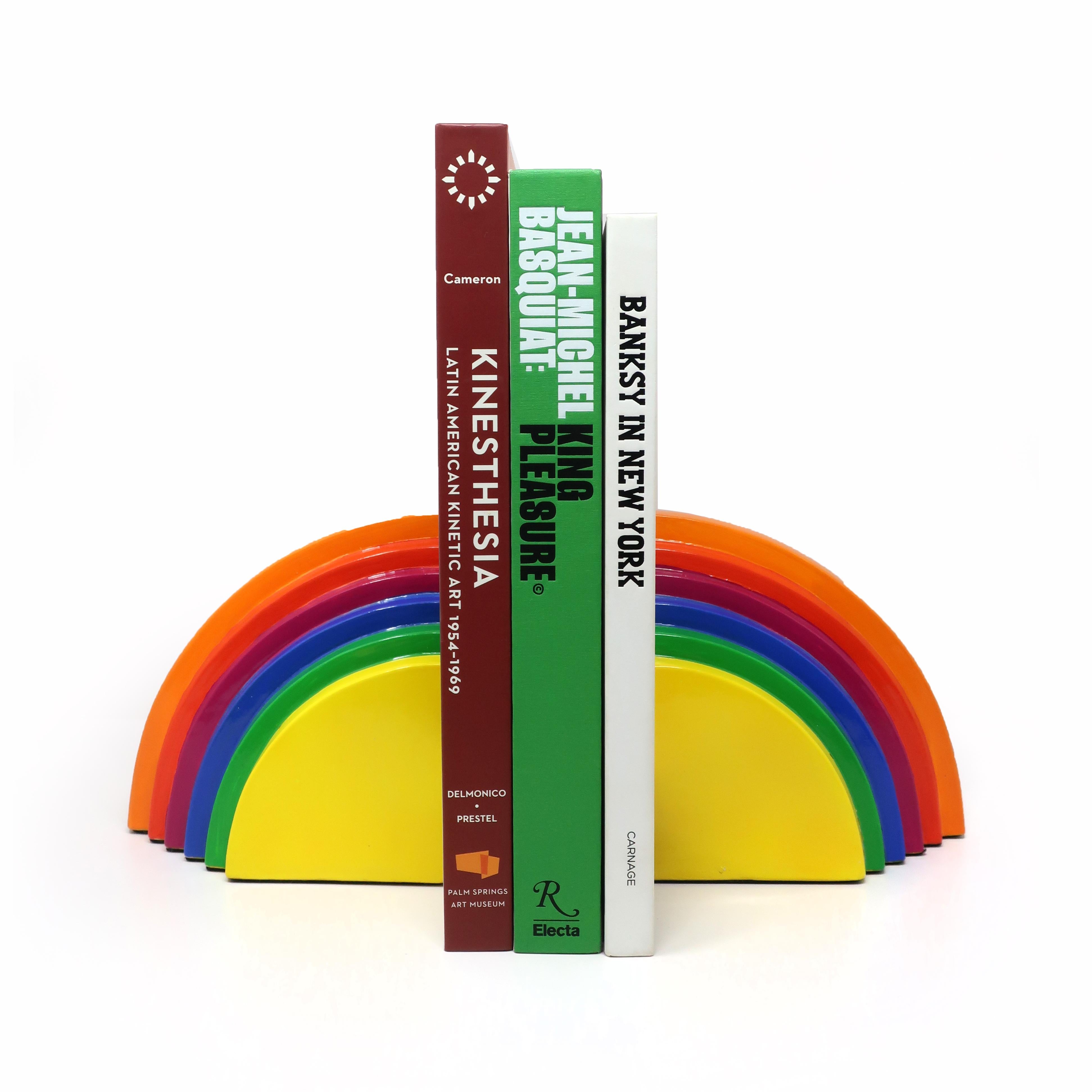 Post-Modern 1980 Hand Painted Ceramic Rainbow Bookends by Fitz and Floyd