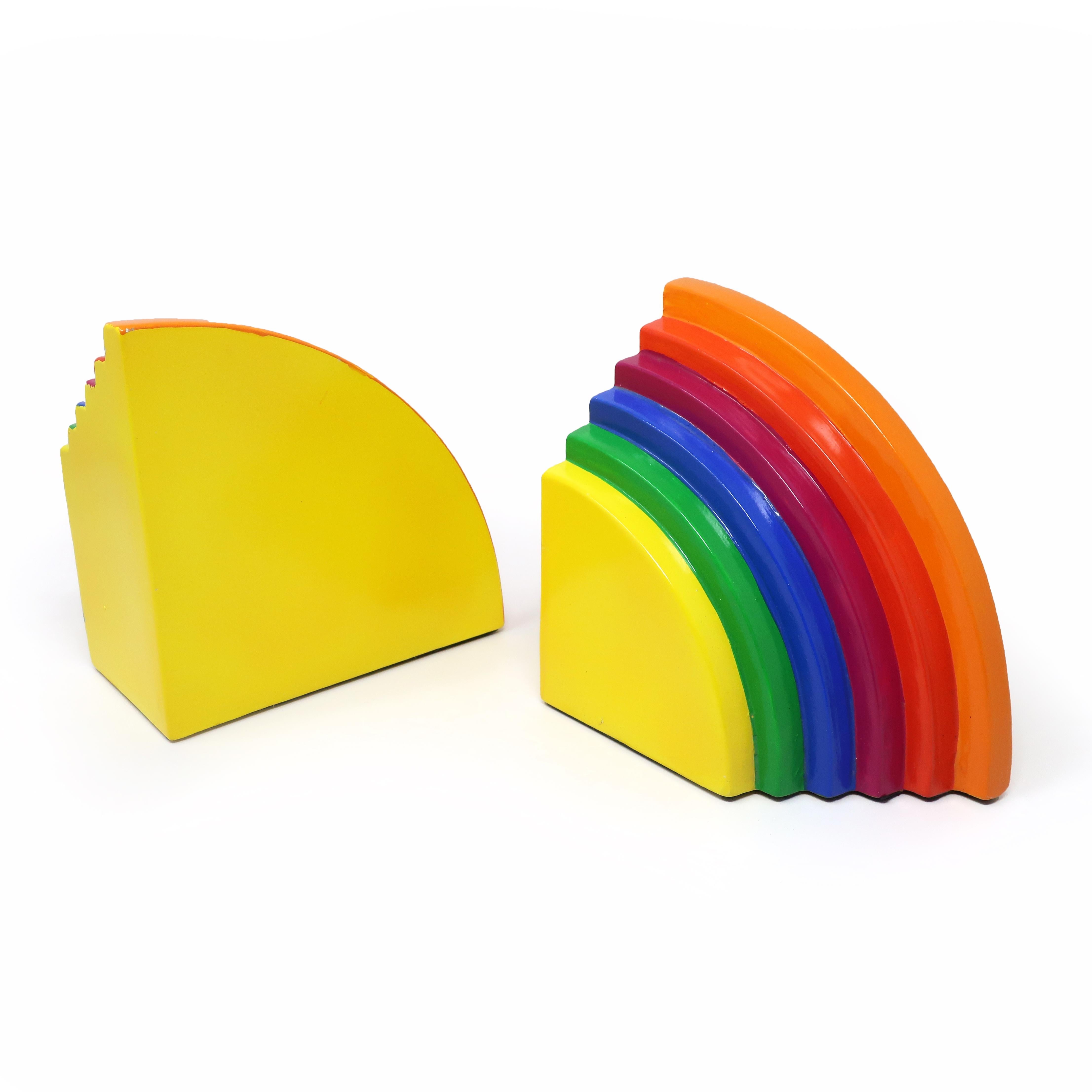 1980 Hand Painted Ceramic Rainbow Bookends by Fitz and Floyd 2